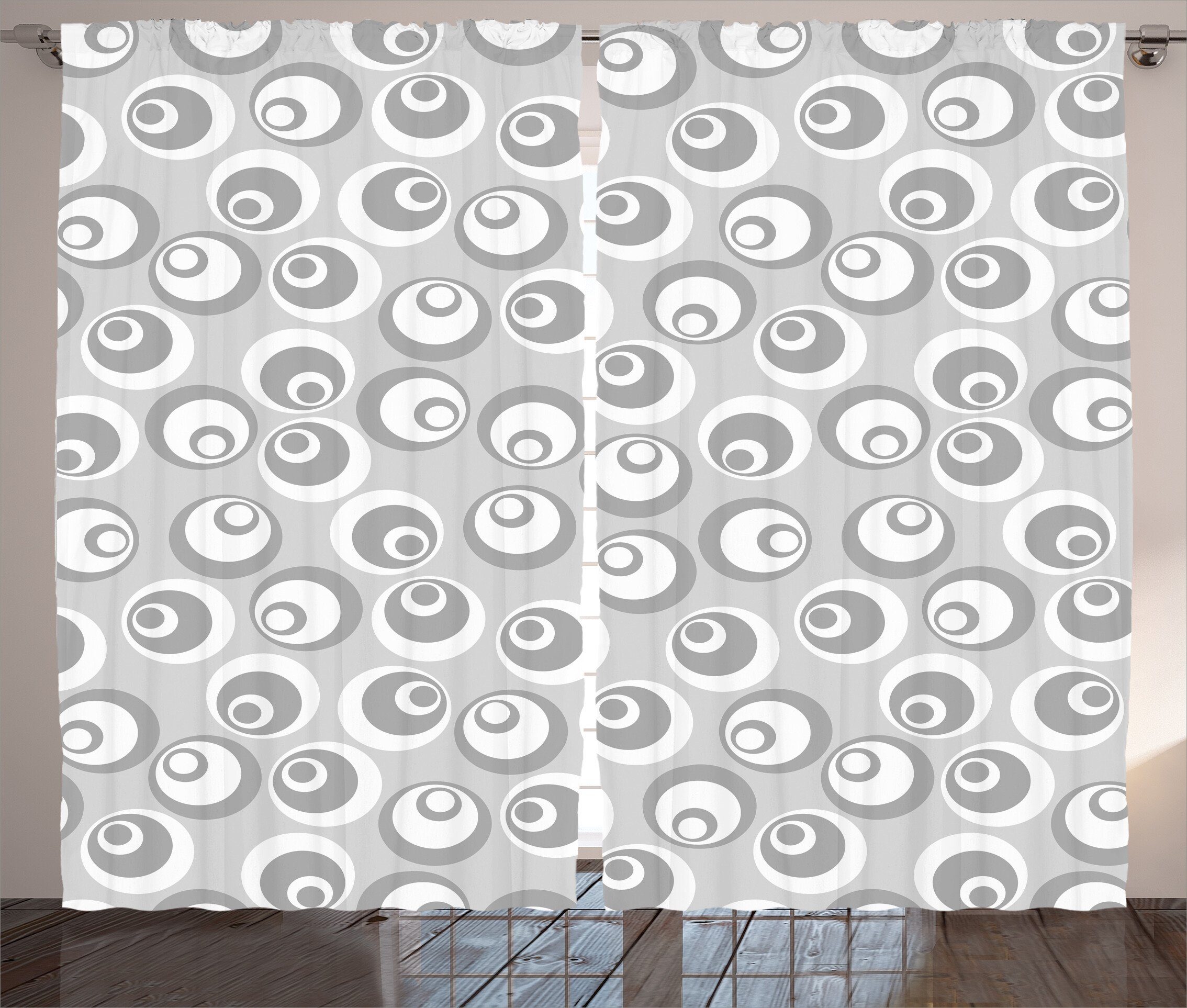 Gardine Schlafzimmer Kräuselband Vorhang mit Schlaufen und Haken, Abakuhaus, Grau Abstrakte Kunst Moderne