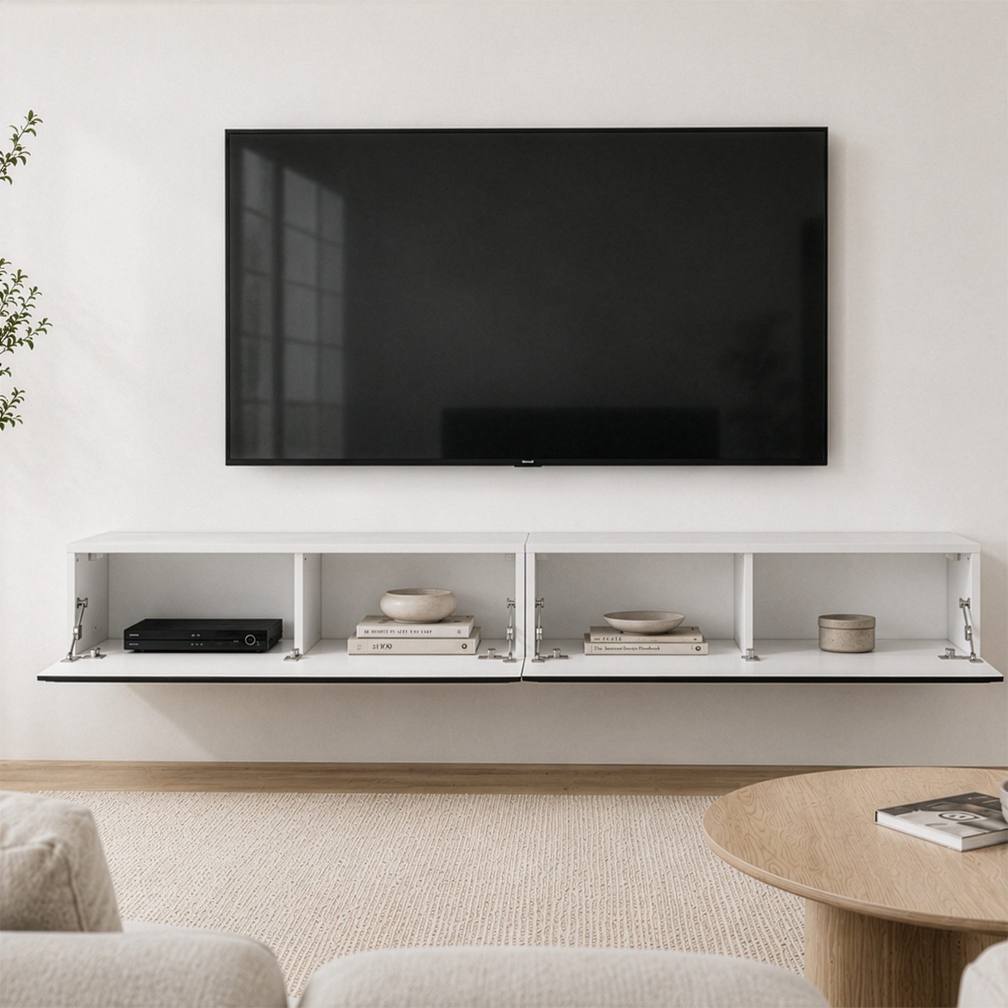 InnoFurn TV-Board Vela (2x hängender Fernsehschrank), Sanftes Öffnen, Made in Germany, Modernes Design