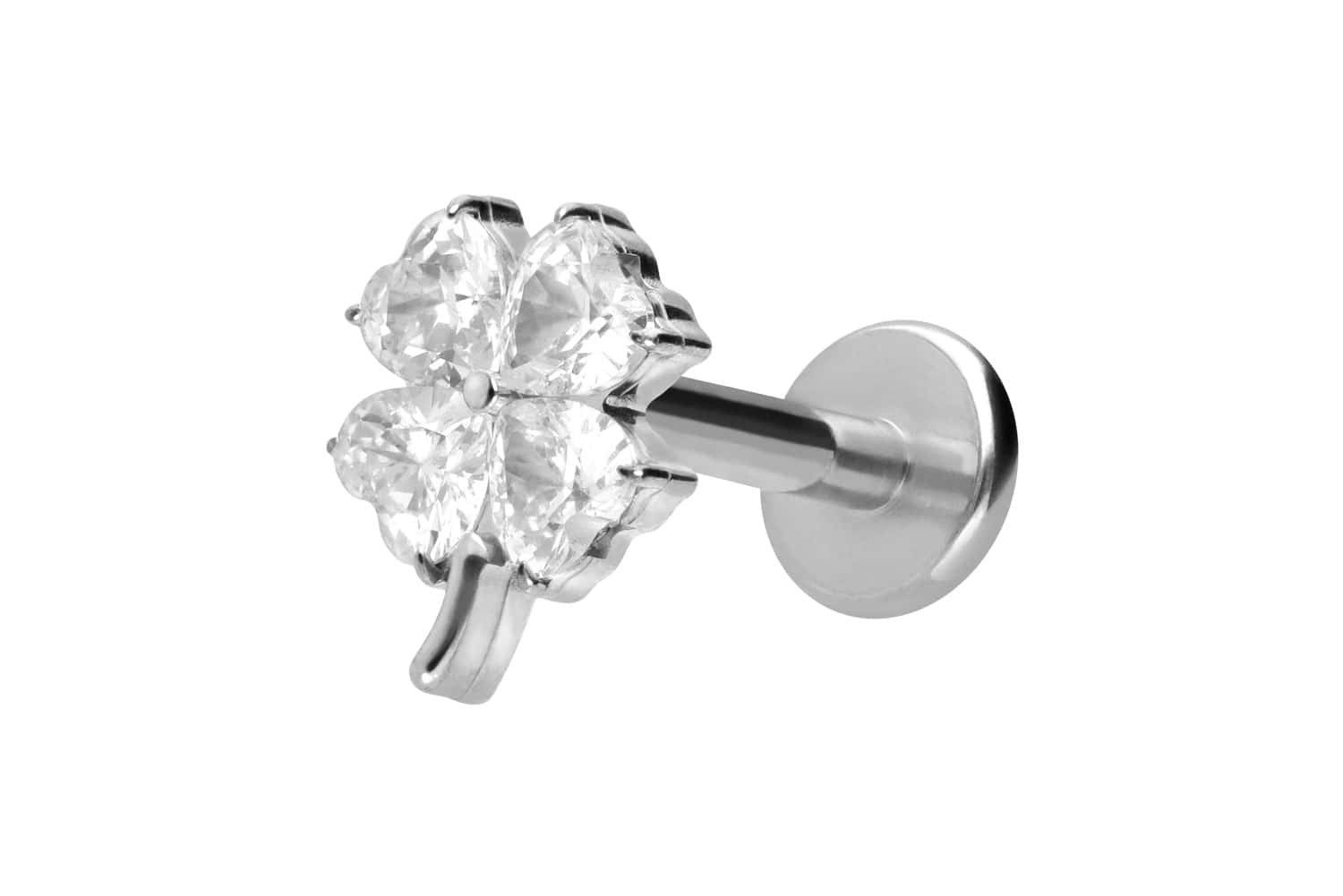 Piercing-Set Titan Labret mit Innengewinde KRISTALLKLEEBLATT