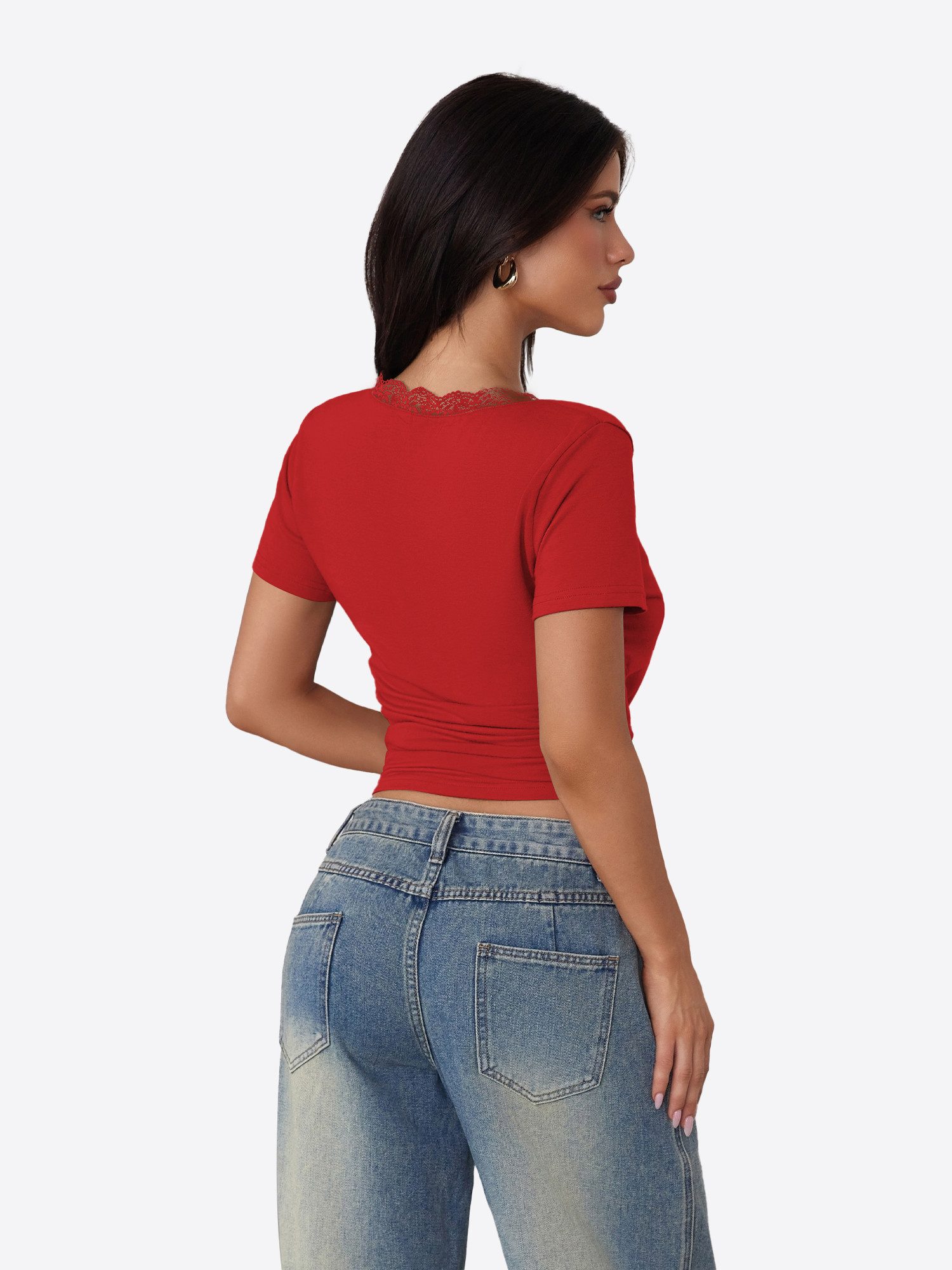 Imily Bela T-Shirt Damen Slim-Fit Tops aus Spitze (Packung, 1-tlg., 1per-Pack) einfarbig