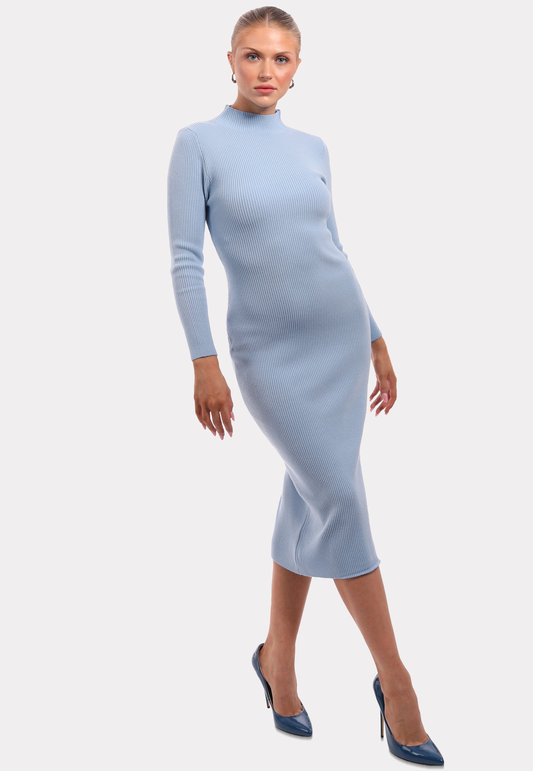Stehkragen blau Strickkleid & Strickkleid Fashion (1-tlg) mit Style Unifarbe YC KNIT DRESS in