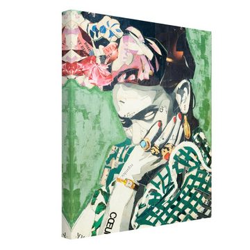 Bilderdepot24 Leinwandbild Kunstdruck Modern Malerei Frida Kahlo grün Bild auf Leinwand Groß XXL, Bild auf Leinwand; Leinwanddruck in vielen Größen