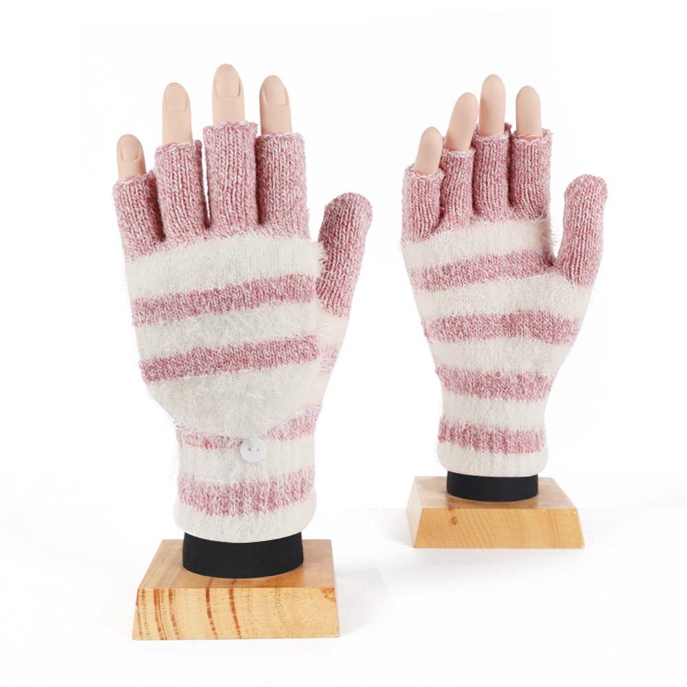 LYDMN Strickhandschuhe Winterhandschuhe, Handschuhe mit halber Fingerklappe, Strickhandschuhe Strick Fingerhandschuhe,Touchscreen Handschuhe rosa