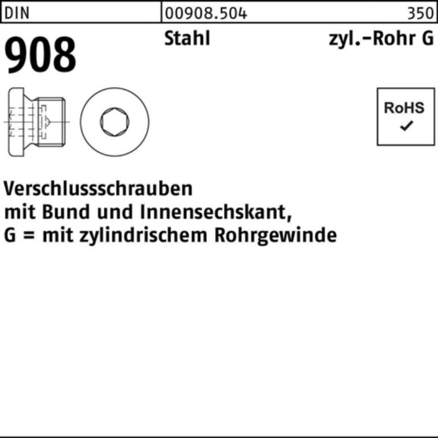1 A 100er St Bund/Innen-6kt Pack 908 Schraube Verschlußschraube 2 DIN Stahl G Reyher