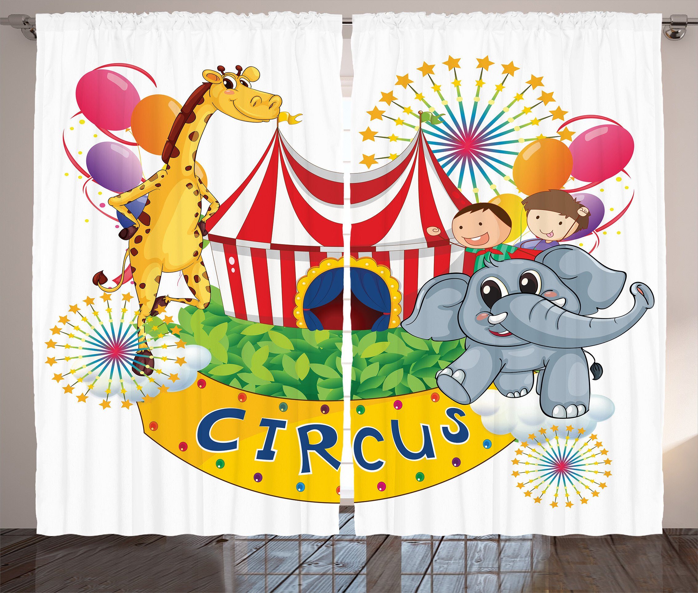 Kräuselband Gardine Vorhang Show mit Haken, Schlafzimmer Abakuhaus, Kids und Schlaufen Bunt mit Circus