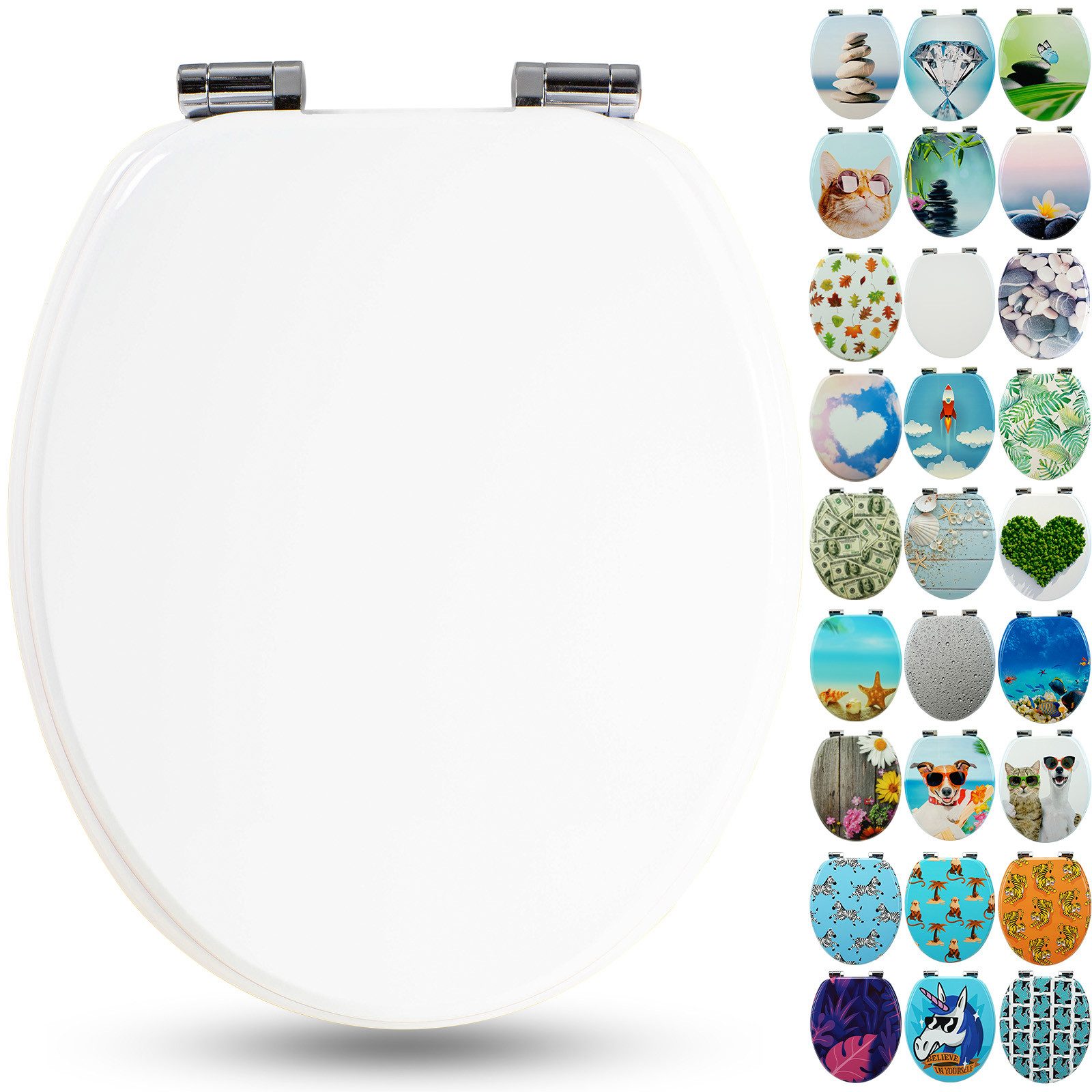 Sanfino WC-Sitz "White“ Premium Toilettendeckel mit Absenkautomatik aus Holz, bunter WC Sitz mit Motiv, hoher Sitzkomfort, einfache Montage