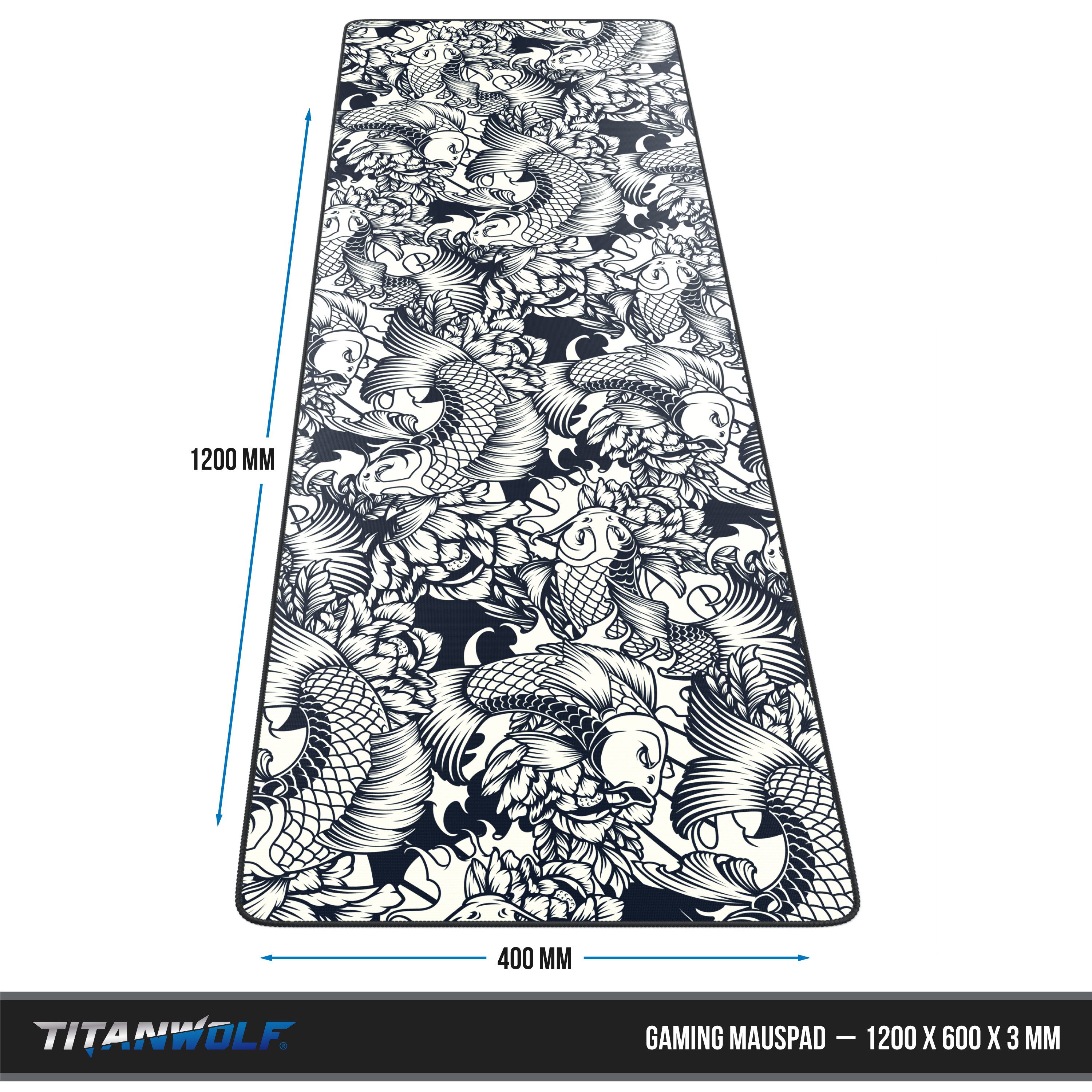 Titanwolf Gaming Mauspad XXXL Speed Mousepad 1200 x 400 x 3 mm, große Schreibtischauflage, abwaschbar, rutschfeste Rückseite, Geschwindigkeit & Präzision, Kois