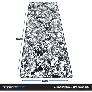 Titanwolf Gaming Mauspad XXXL Speed Mousepad 1200 x 400 x 3 mm, große Schreibtischauflage, abwaschbar, rutschfeste Rückseite, Geschwindigkeit & Präzision, Kois