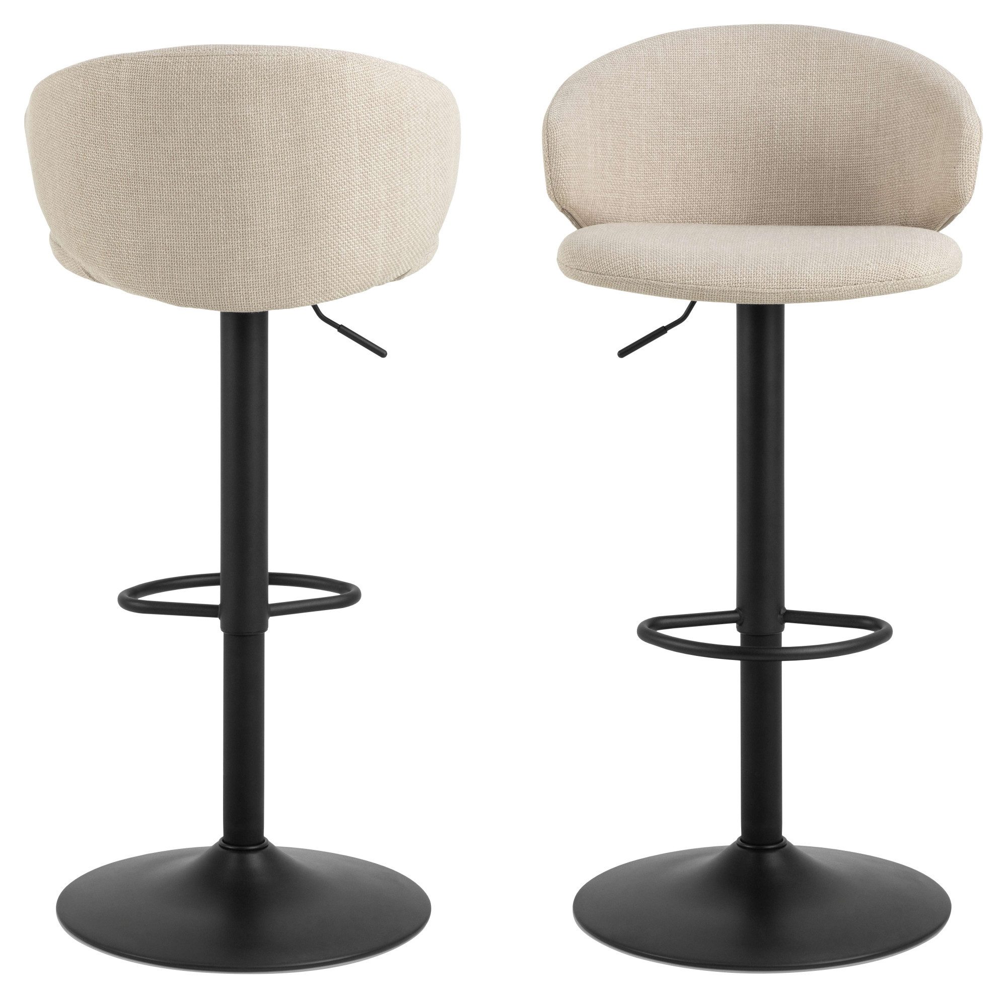 ACTONA GROUP Barhocker Ella (Set, 2 St., 2 stk), Barhocker, Basel beige, Trompete Gestell matt schwarz rau, 2 Stk