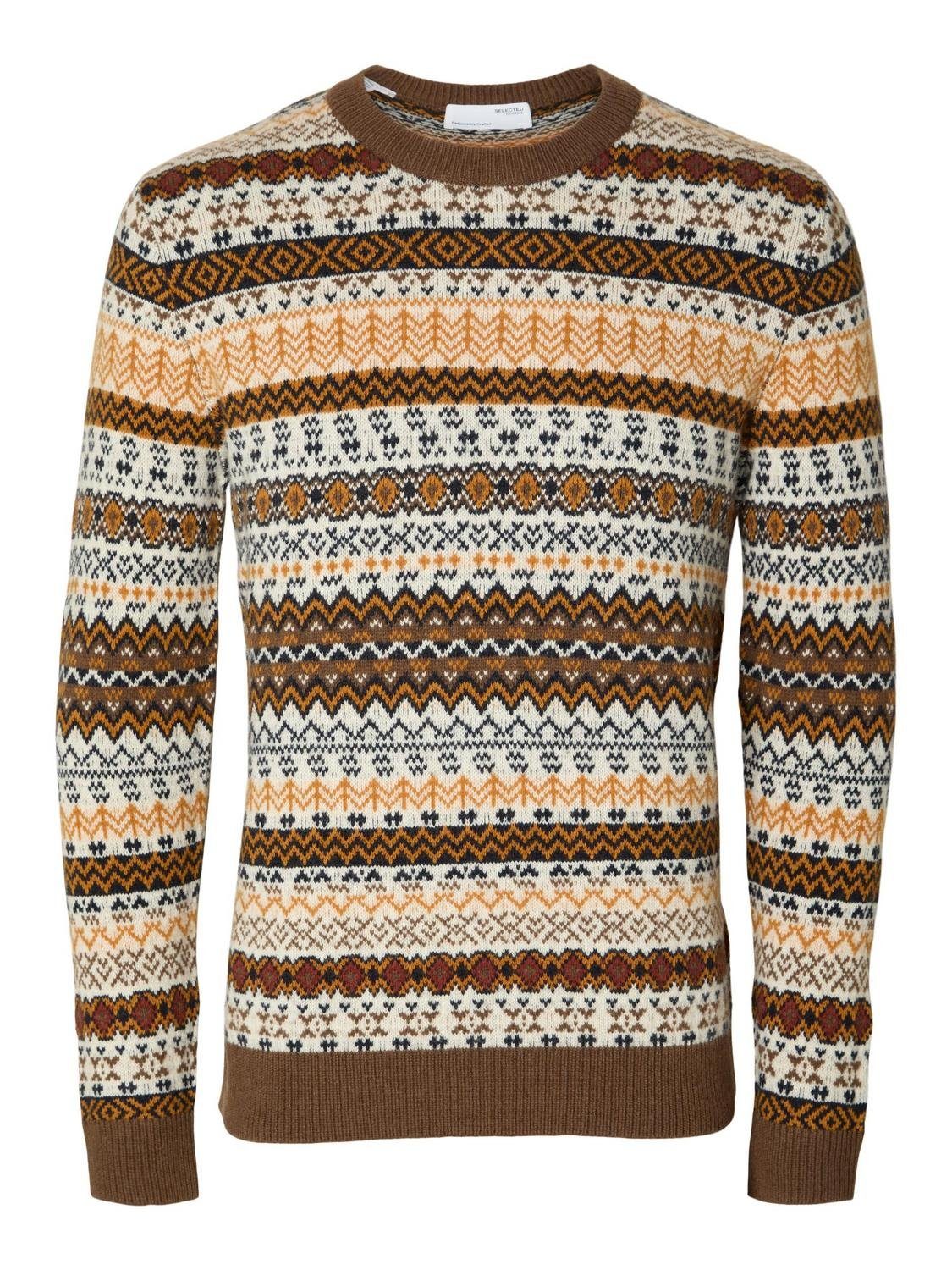 SELECTED HOMME Sweatshirt SLHFARO LS KNIT FAIR ISLE CREW NECK