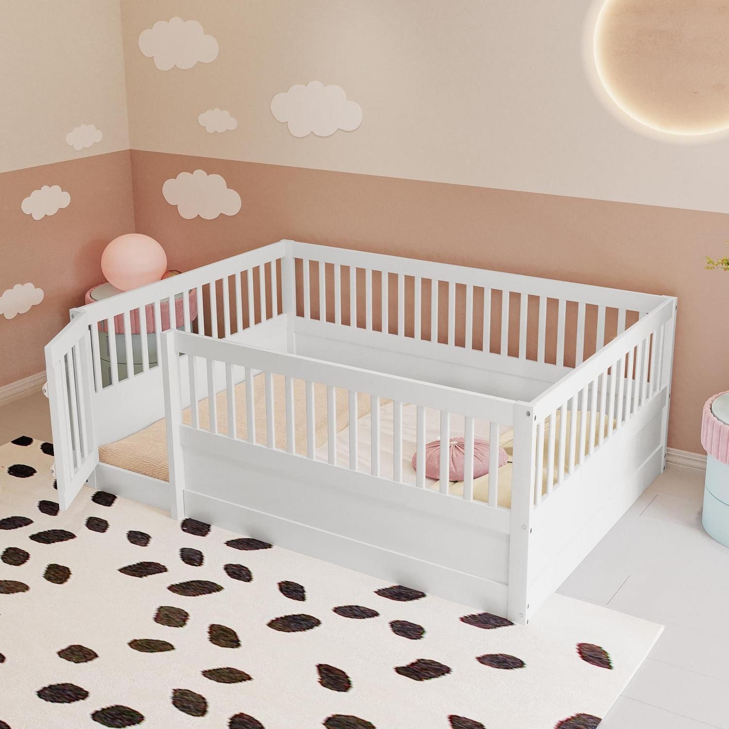 LuxusKollektion Hausbett Kinderbett 140x200 mit Gitter & Tür