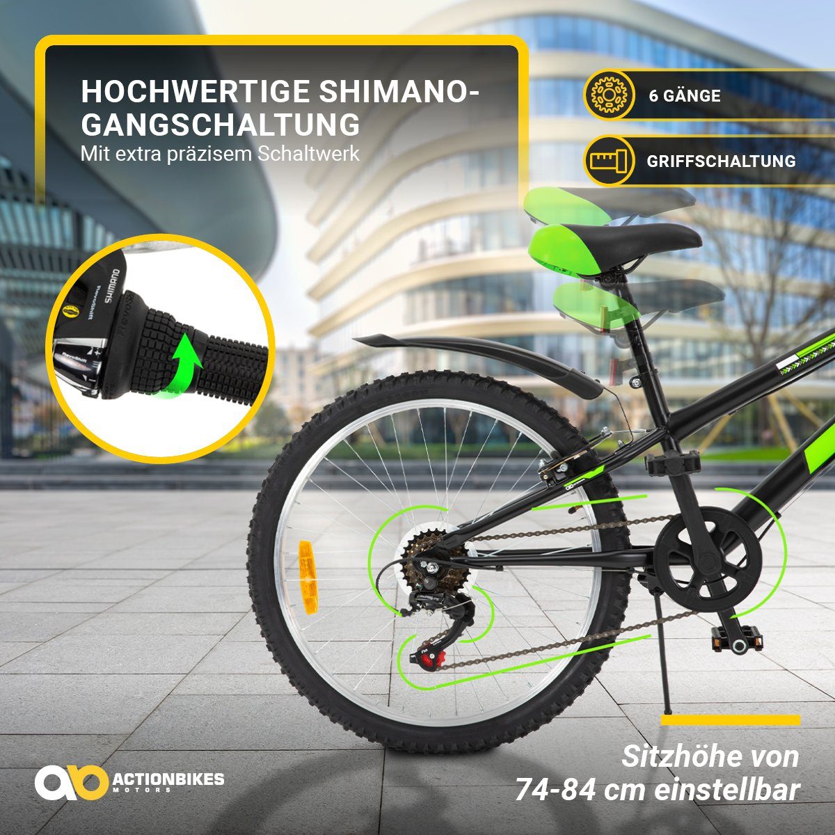 Actionbikes Motors Kinderfahrrad Arrow Fahhrad für Kinder Dirt Bike BMX, 6 Gang, Kettenschaltung, (Kinderfahrrad 24 Zoll, Fahrrad für Kinder, BMX, Fahrrad ab 8 Jahren, Kinder Fahrrad, Kinder Fahrrad mit verstellbarem Sitz, Fahrrad mit Ständer), höhenverstellbares Bike Jungen Mädchen Kinderrad ab 8 Jahre
