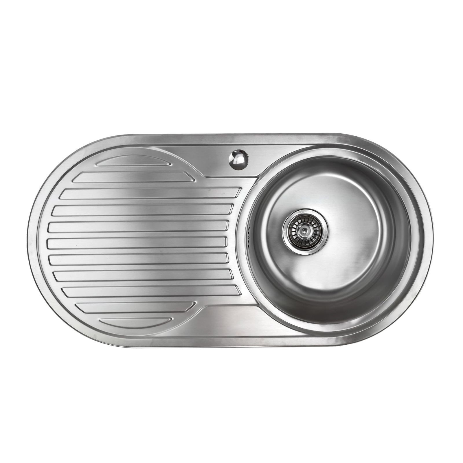 Stabilo Sanitär Edelstahlspüle Einbauspülbecken Chrom rund aus Edelstahl mit Abtropffläche links, Rund, 90/47 cm, (Komplett-Set, mit komplettem Siphon), Spüle ist Rost-und Hitzebeständig.