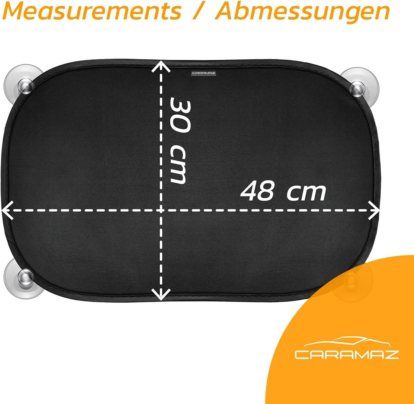 Caramaz Baby Car Sunshade with UV Protection 48x30cm - 2 Pieces, (Car Sunshade with Suction Cups - Children's Sun Visor)