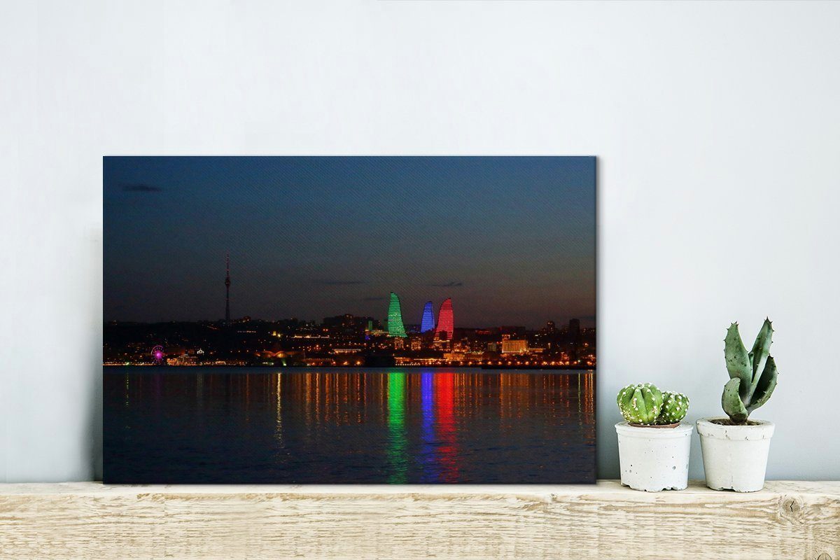 30x20 der Aufhängefertig, Abenddämmerung Wandbild Leinwandbilder, asiatischen Wanddeko, in im OneMillionCanvasses® Aserbaidschan, St), cm (1 Leinwandbild Baku