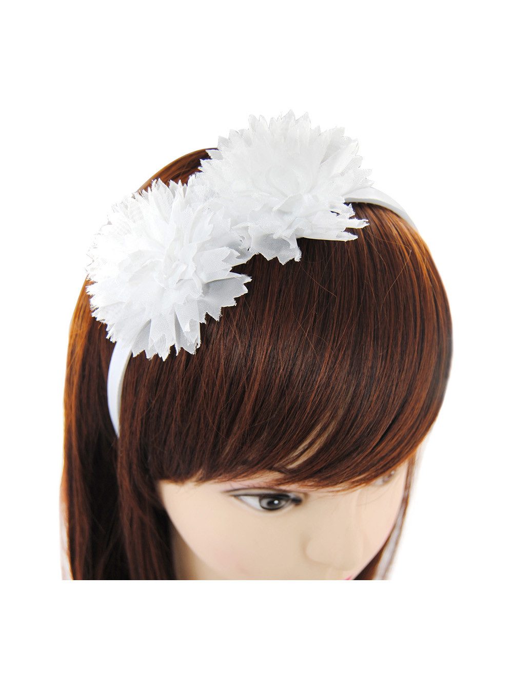 axy Haarreif Blumen Haarreif zur Kommunion in Weiss, Kinder Haarschmuck Haarreif mit Stoffblumen