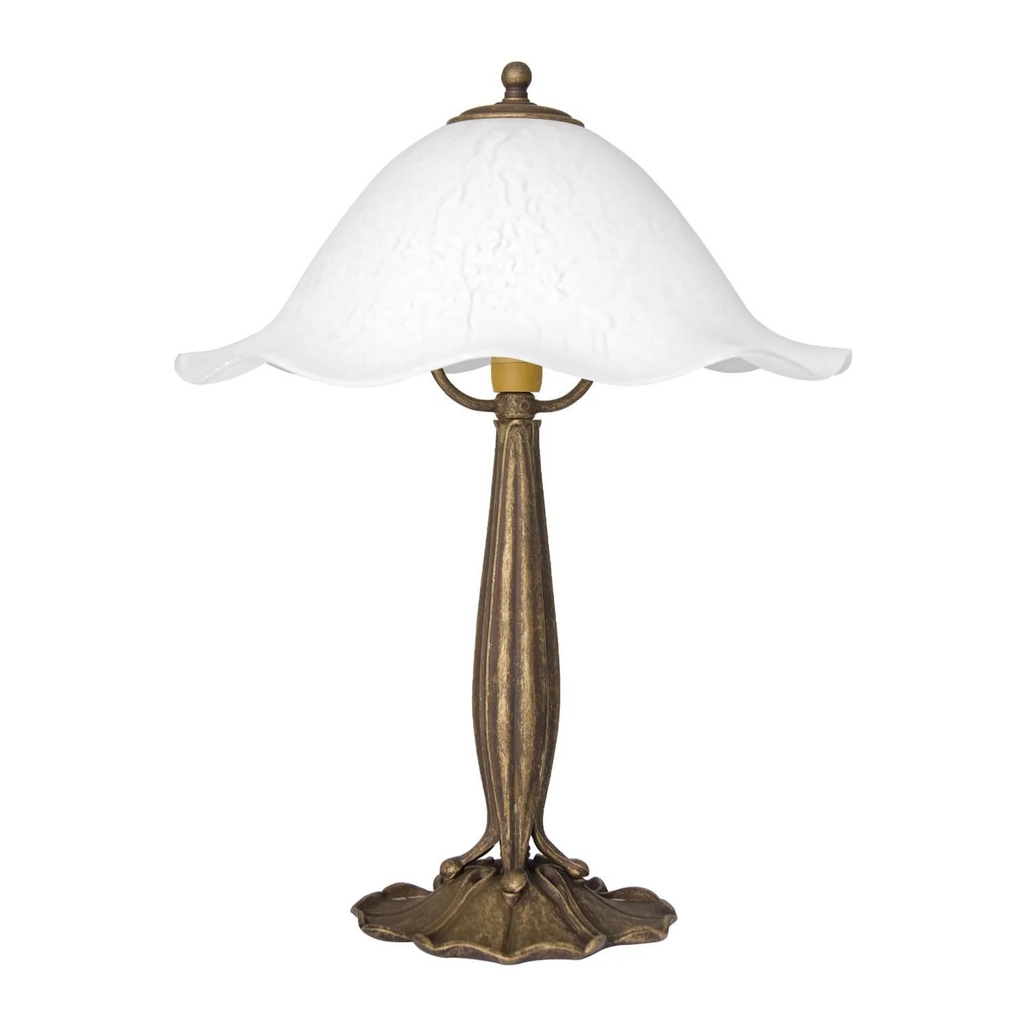 Licht-Erlebnisse Tischleuchte MUGHETTO, ohne Leuchtmittel, Tischlampe Messing in Bronze Antik Floraler Stil Glas Wohnzimmer