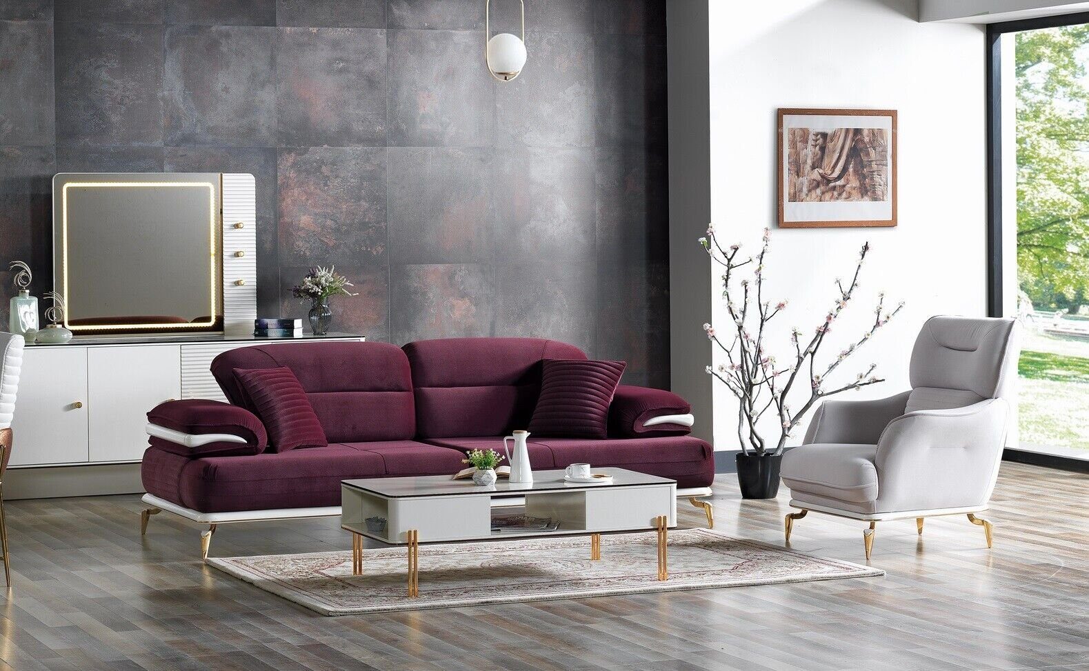 JVmoebel Wohnzimmer-Set Luxus Sofagarnitur Set Wohnzimmer Sofa set Sofagarnitur 3+1+Couchtisch, (3-St., 1x Sofa 3 Sitzer + 1x Sessel + 1x Couchtisch), Made in Europa