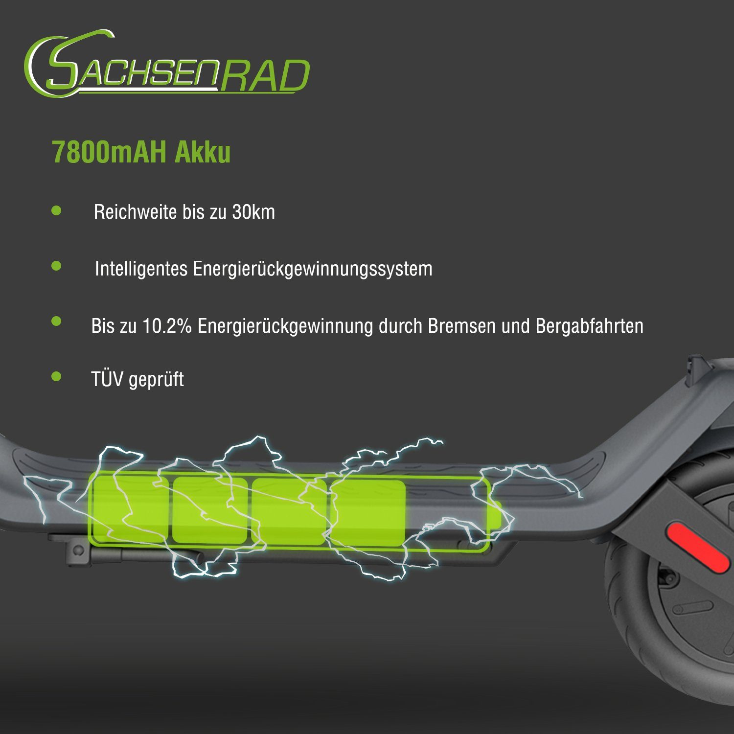 Bremssystem, Faltbarer Straßenzulassung( Elektro Scooter mit 100kg SachsenRAD Zoll mit Erwachsene bis 350,00 für E-Scooter 30 Reichweite km 20 km/h, W, ABE) 10 Duales Elektroroller