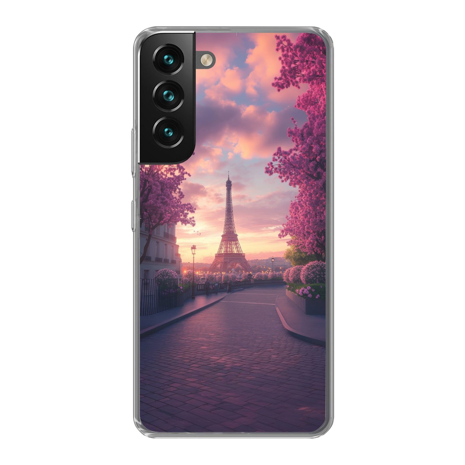 MuchoWow Handyhülle für Samsung Galaxy S22 Plus Eiffelturm - Paris - Rosa, Phone Case, Silikon, Schutzhülle Dünn