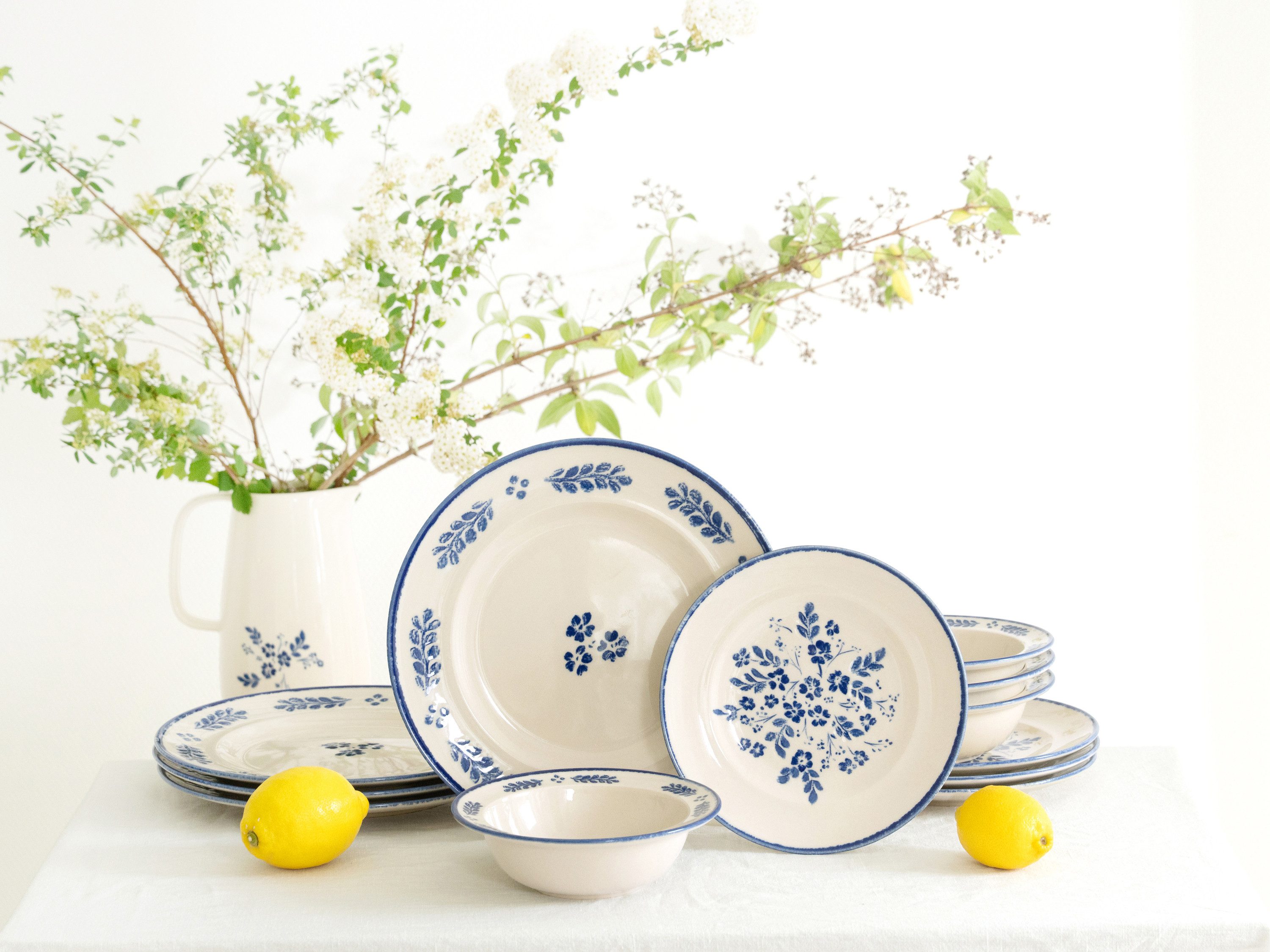 CreaTable Tafelservice Rondo Cottage Blue (12-tlg), 4 Personen, Steinzeug