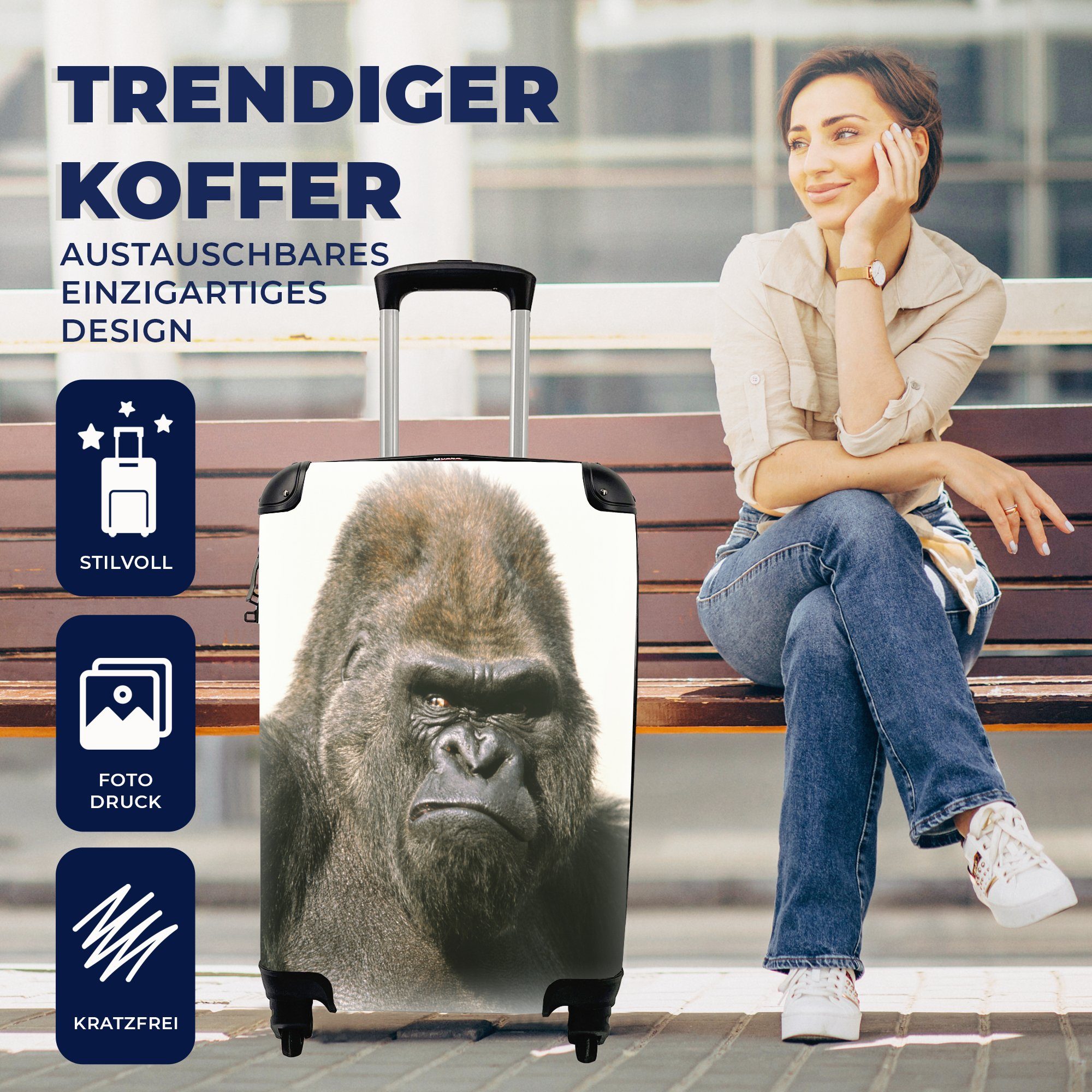 Reisetasche Sonnenstrahlen Ferien, Handgepäckkoffer den leuchten Rollen, in Augen Reisekoffer mit Gorillas, 4 MuchoWow für rollen, des Trolley, Handgepäck