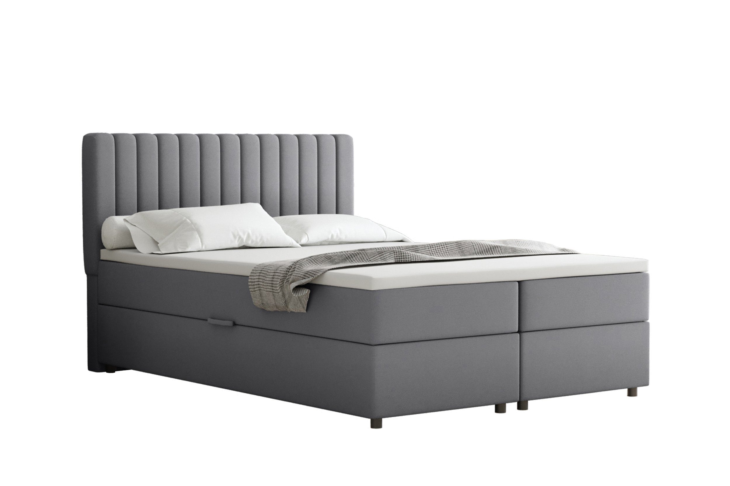 Homesy Boxspringbett EVEREST – Komfortables Doppelbett im modernen Design (Bett inkl. zwei Bettkästen und Topper), Große Auswahl an Polsterfarben, inklusive Matratze und Topper