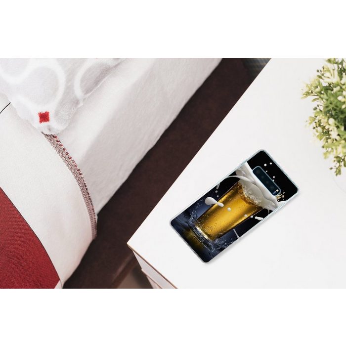 MuchoWow Handyhülle Köstlicher Spritzer im goldenen Bier Phone Case Handyhülle Samsung Galaxy S10+ Silikon Schutzhülle FN11488