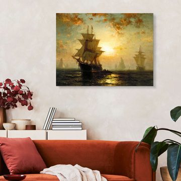 Posterlounge Forex-Bild Edward Moran, Segelschiffe bei Sonnenuntergang, Malerei