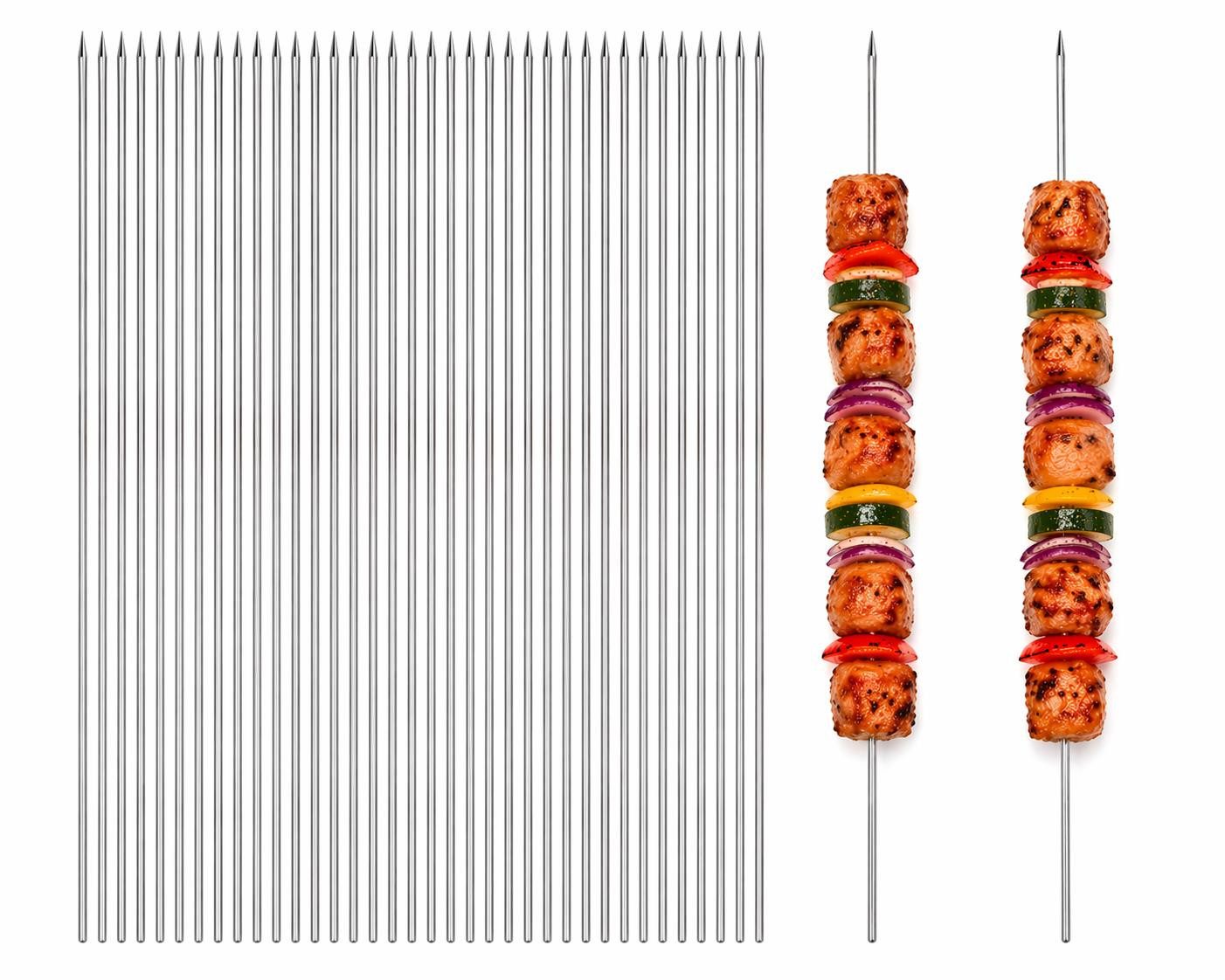 BAYLI Grillspieß 100 Stück Edelstahl Grillspieße 33 cm – Schaschlikspieße rund rostfrei