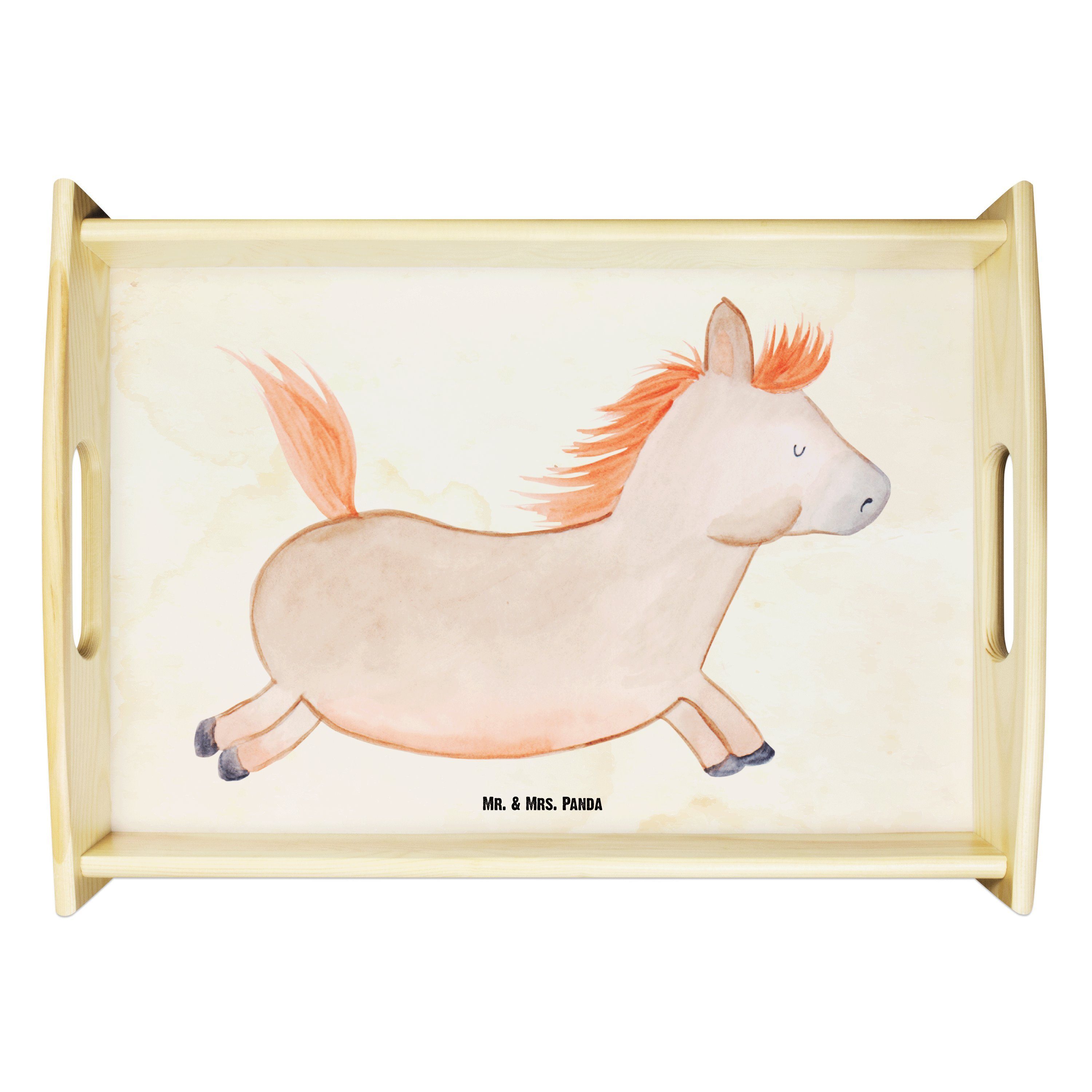Mr. & Mrs. Panda Tablett Pferd springt - Vintage - Geschenk, Küchentablett, Landwirt, Tablett, Echtholz lasiert, (1-tlg) | Tabletts
