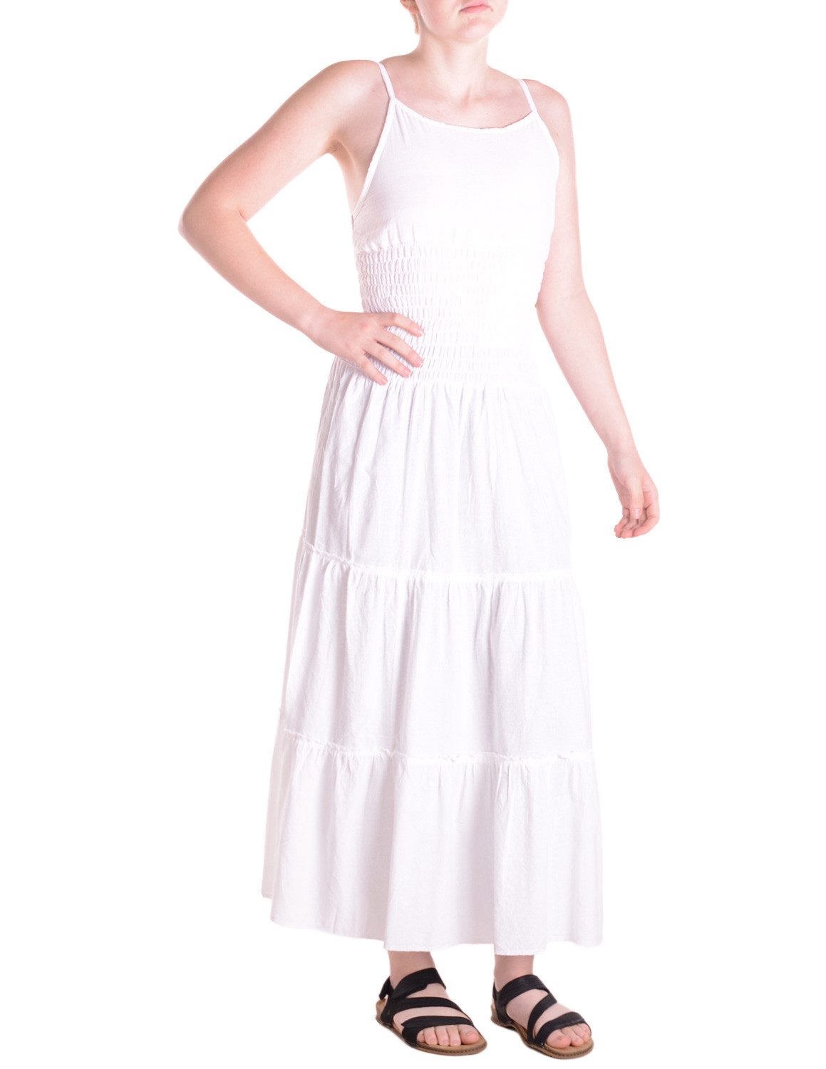 Vishes Maxikleid Damen Kleid Spaghettiträger Smok Stufenrock Baumwolle Alternative Mode, Boho, Hippie, Ethno, Festival