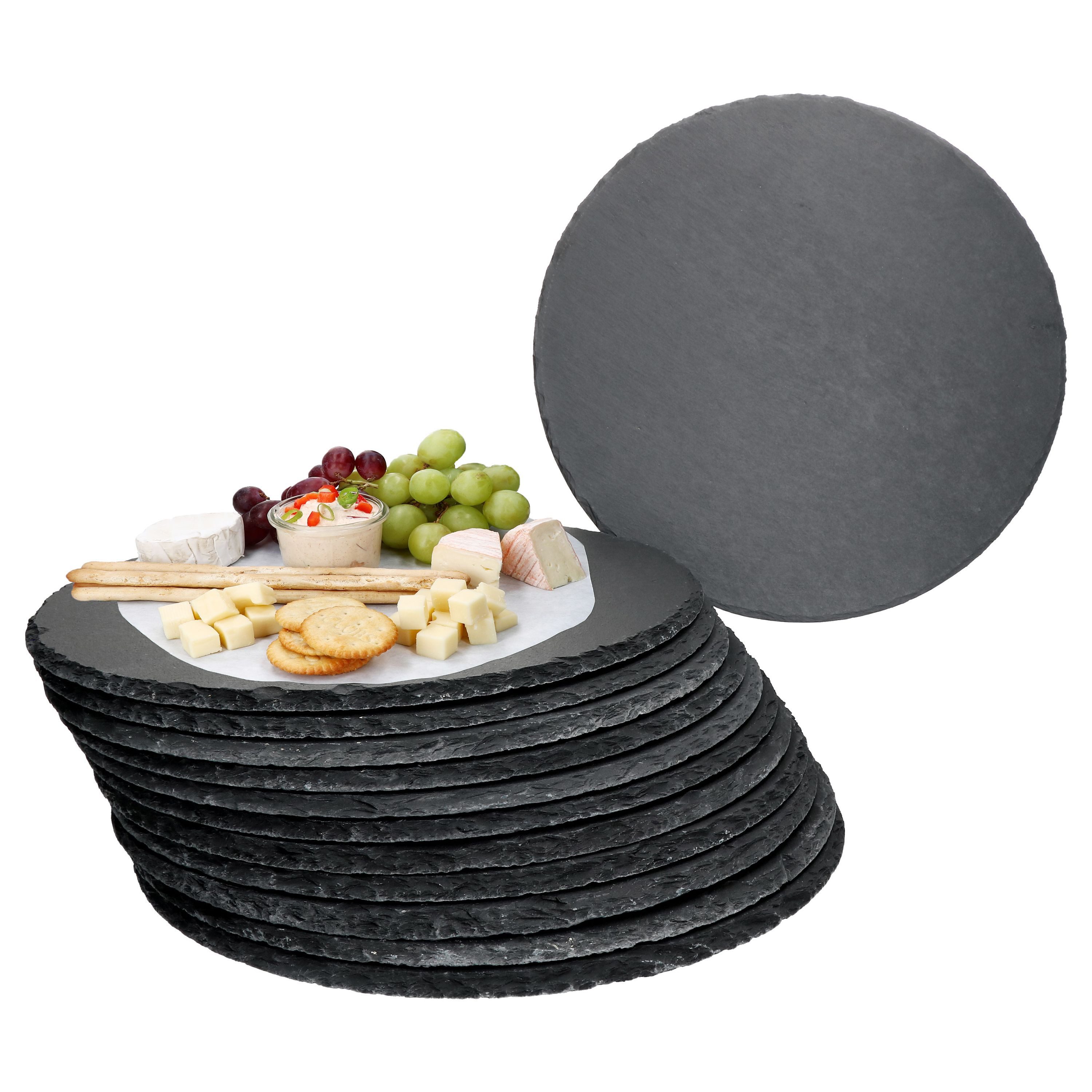 Servierplatte 12x Schieferplatten rund Ø30cm Untersetzer Pizza-Teller Servierplatte