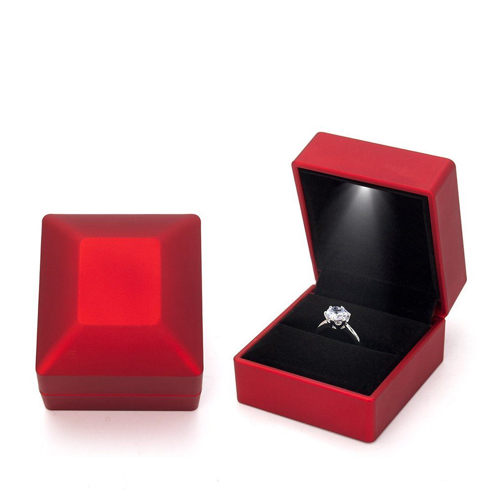 Coonoor Schmuckkasten LED Valentinstag Ringschachtel Ring Samt Schmuck Etui Verlobung