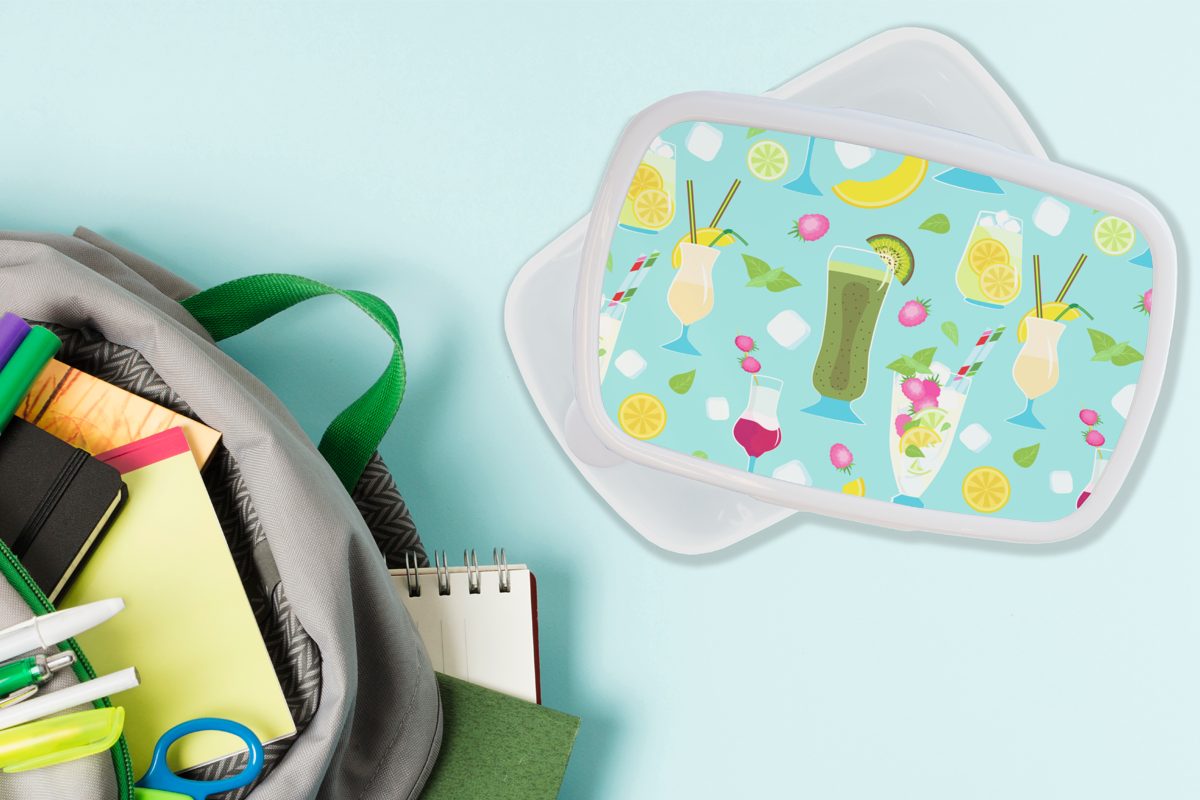 (2-tlg), Brotdose, Lunchbox - für Kinder und - Mädchen weiß Muster, und Kunststoff, - Obst für Sommer Brotbox MuchoWow Jungs Erwachsene, Cocktail