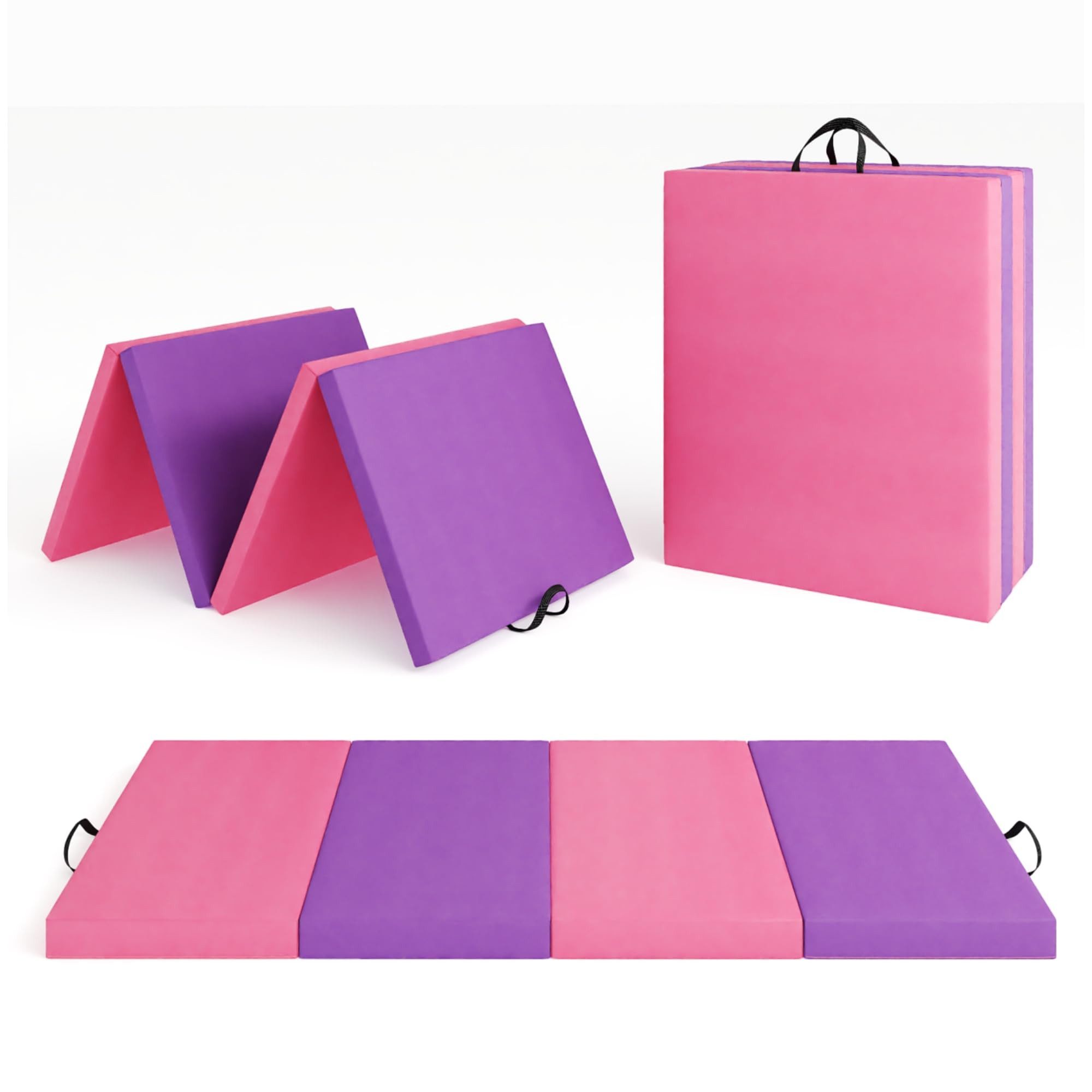 GarveeMore Gymnastikmatte Turnmatte, Fitnessmatte, Yogamatte aus Leder mit Tragegriffe, faltbar, wasserdicht, rutschfest, tragbar, 180×60×5 cm