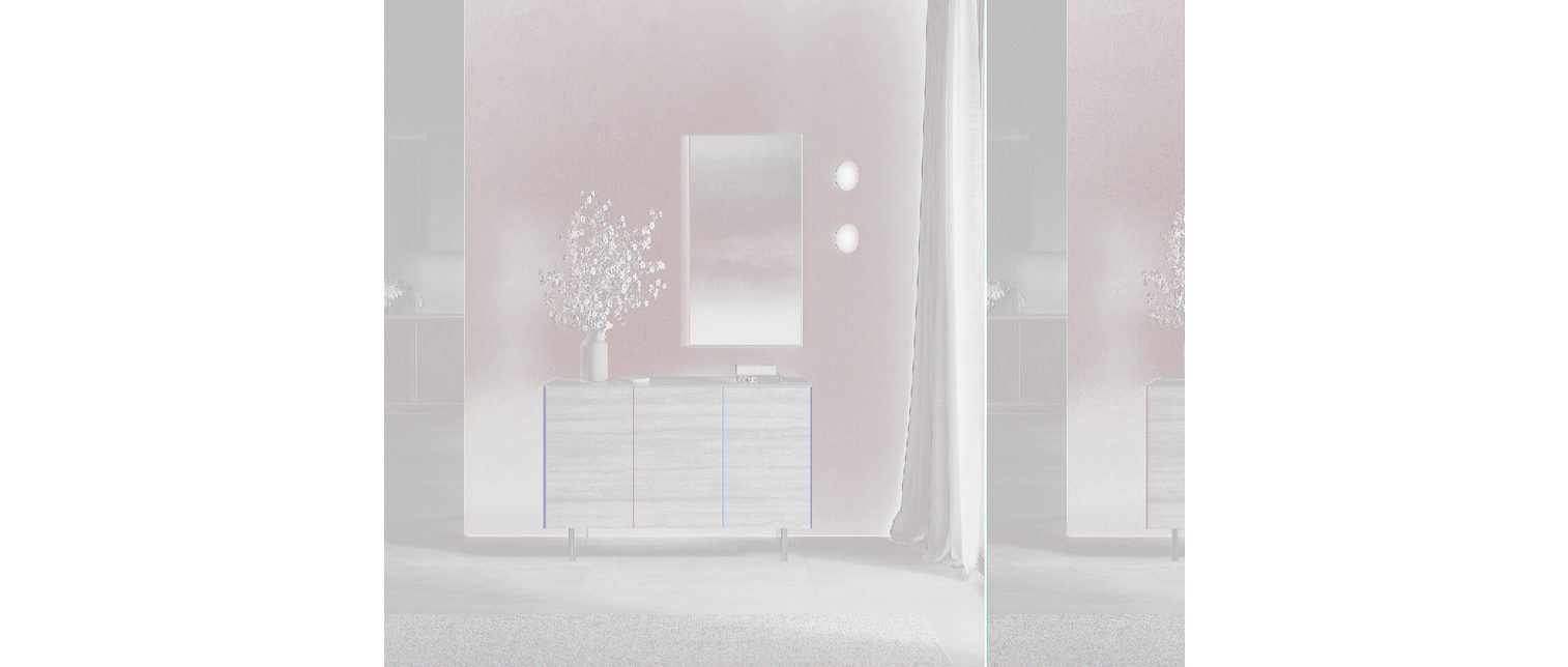 DELIFE Sideboard Cuor, Keramik Laminam® Travertino Bianco Creme-Weiß 150 cm 3 Türen Fuß Schwe