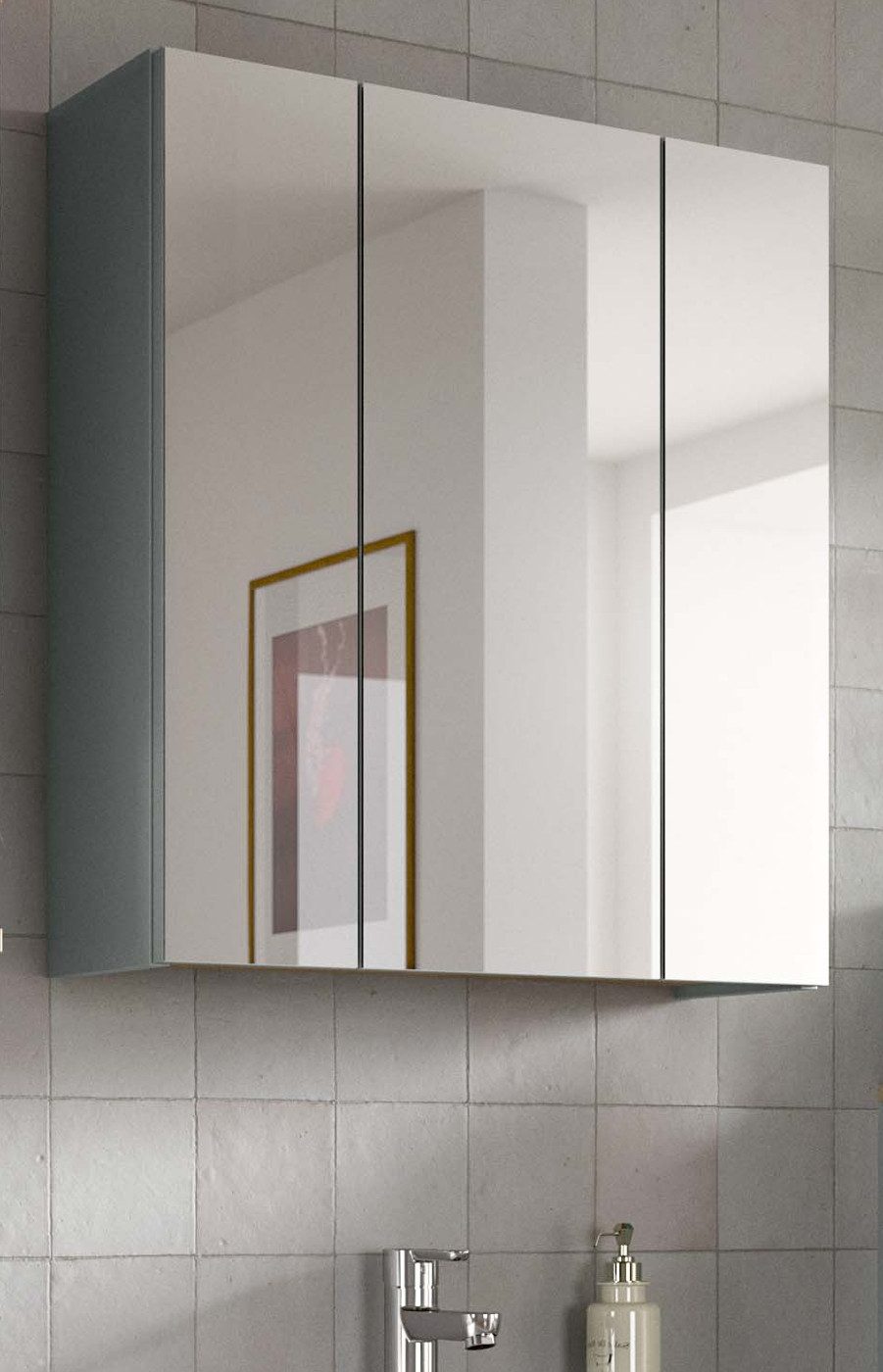 Inn.Furn Badezimmerspiegelschrank Luna (Badschrank in hellem Grün, 3-türig, 60 x 68 cm) mit 9 Fächern