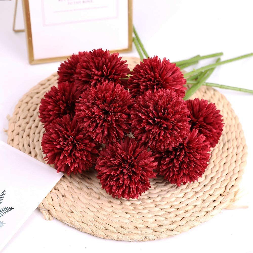 Jormftte Künstliche Hortensie Kunstblume Kugel, Pompon Blumen,Seide Rot