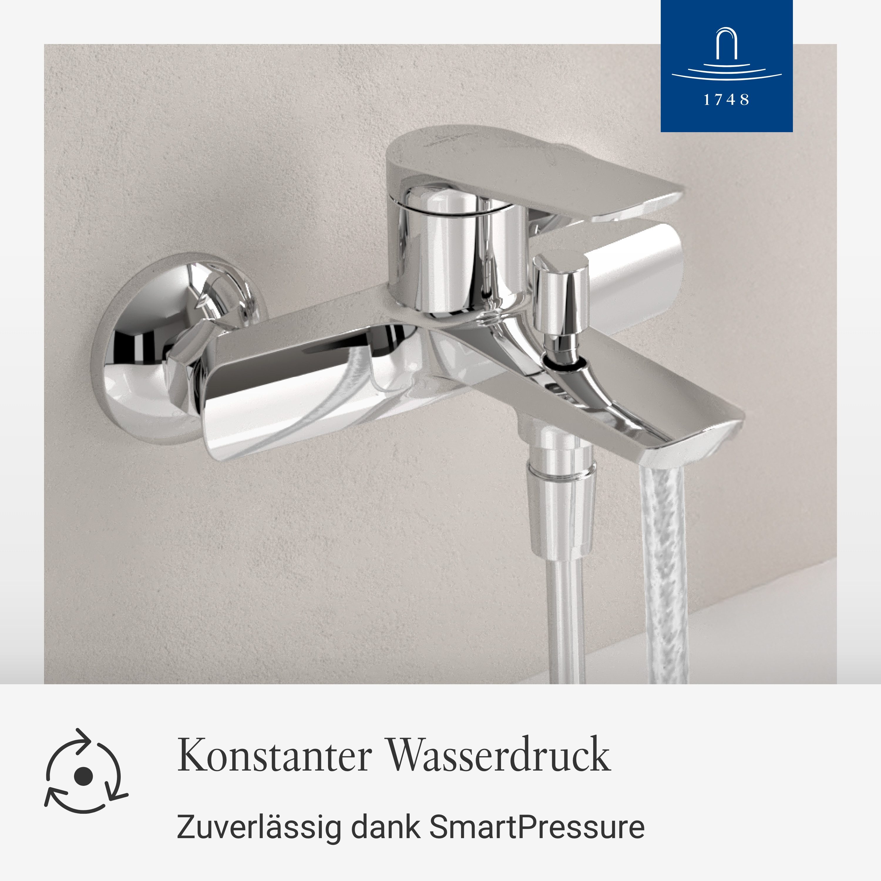 Villeroy & Boch Wannenarmatur Oasis Aufputz Wasserhahn Badewanne mit Rückflussschutz und Umstellfunktion