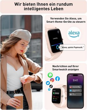 GYDOM mit Telefonfunktion Damen's Smartwatch (1,8 Zoll), Alexa Fitnessuhr 100 Sportmodi Schrittzähler Pulsuhr SpO2 Stress
