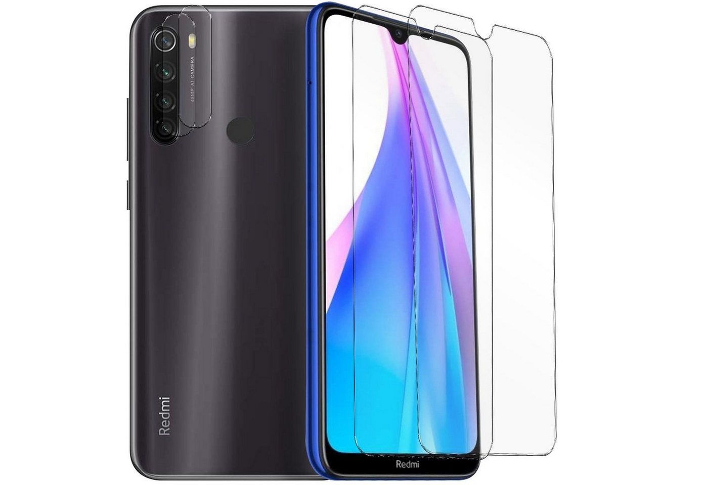 CoolGadget Schutzfolie Panzerfolie für Redmi Note 8T, (Spar-Set 4in1, 2x Displayschutz, 2x Kameraschutz), Panzerglas Schutzfolie für Xiaomi Redmi Note 8T Folie
