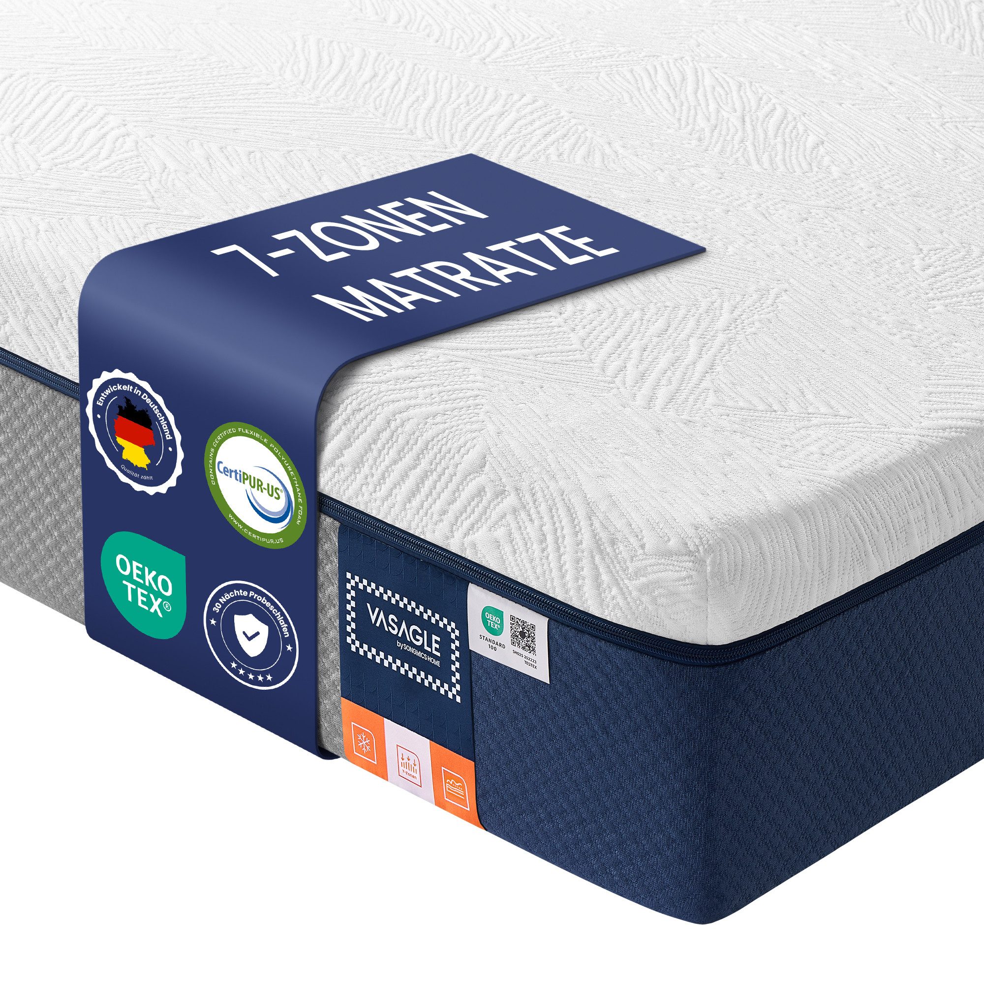 Kaltschaummatratze Gel-Memory-Schaumstoff, VASAGLE, 25 cm hoch, mittelfest, H3, 7-Zonen-Unterstützung, atmungsaktiv, Abnehmbarer