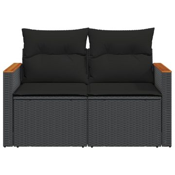 vidaXL Gartenbank Gartensofa mit Kissen 2-Sitzer Schwarz Polyrattan