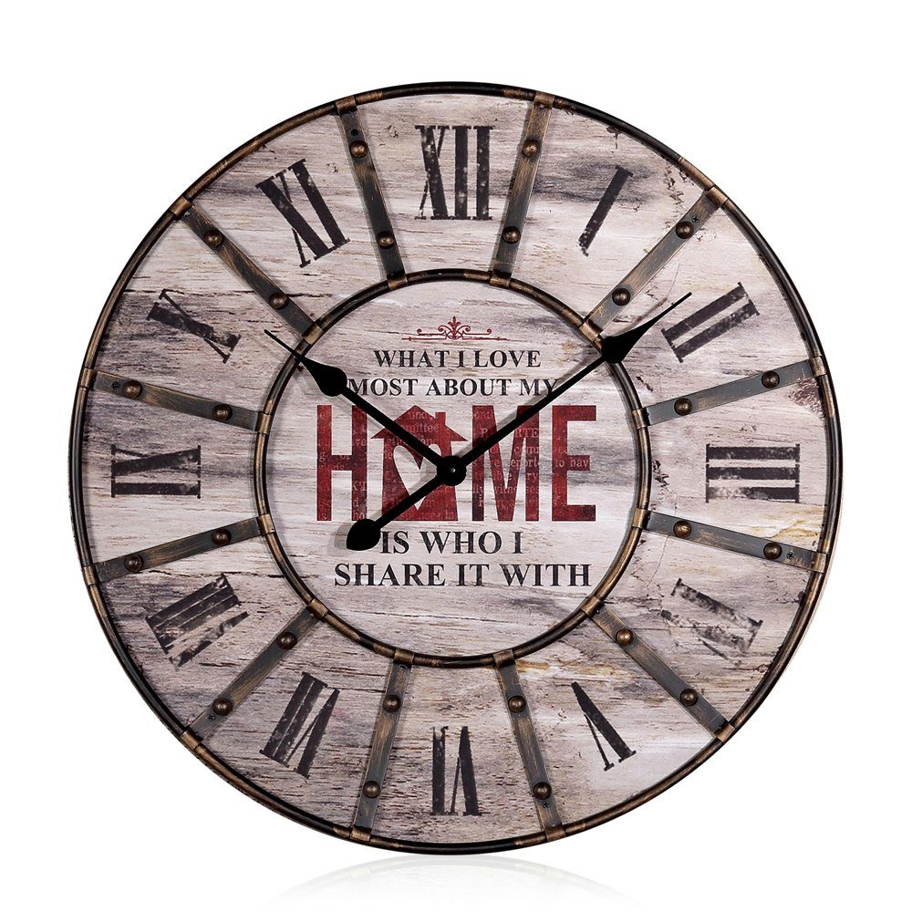 Melko Wanduhr XXL Designer Wanduhr aus Holz in Braun Analog Deko Groß Küche günstig online kaufen