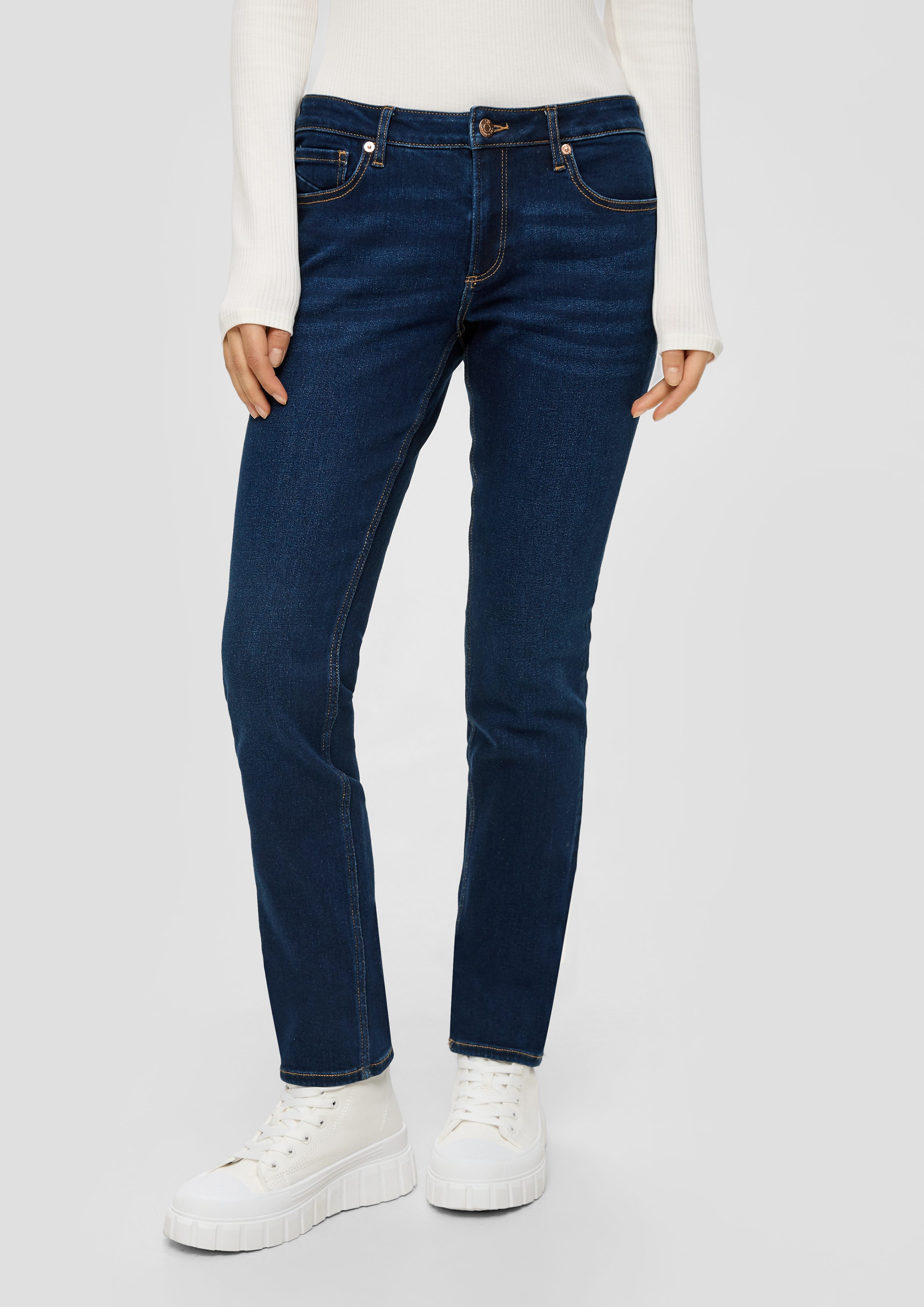 QS Stoffhose Jeans Catie Slim Fit Mid Rise Slim Leg Super