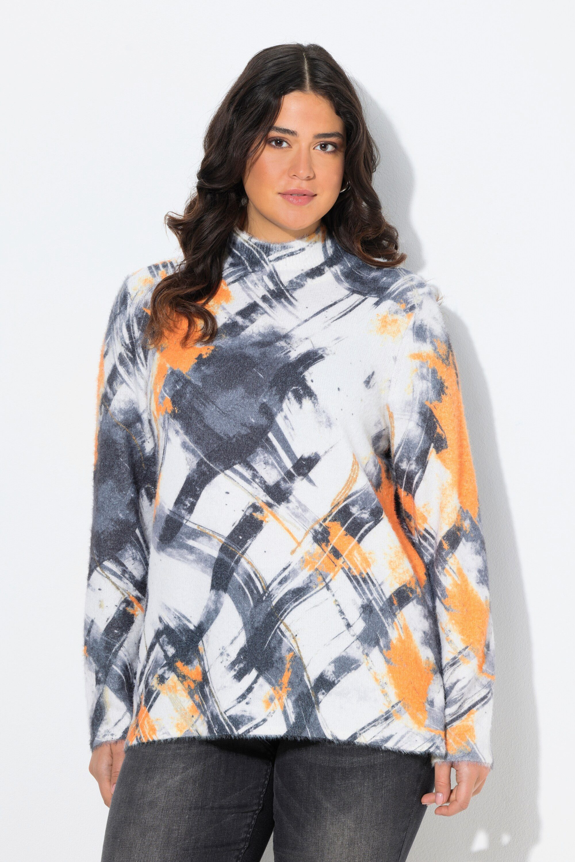 Ulla Popken Strickpullover Pullover Karo Stehkragen günstig online kaufen