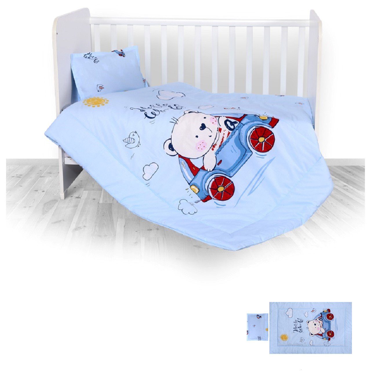 Baby Bettwäsche set 3 teilig Spannbettlaken Kissen Deckenbezug  Bio Baumwolle 