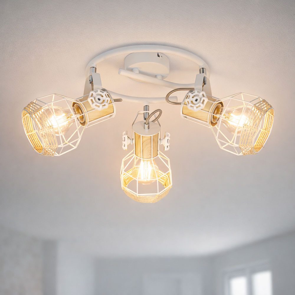 GLOBO LIGHTING Deckenleuchte, Leuchtmittel nicht inklusive, Spotrondell 3 Strahler Deckenleuchte schwenkbar weiß Gitter Geflecht