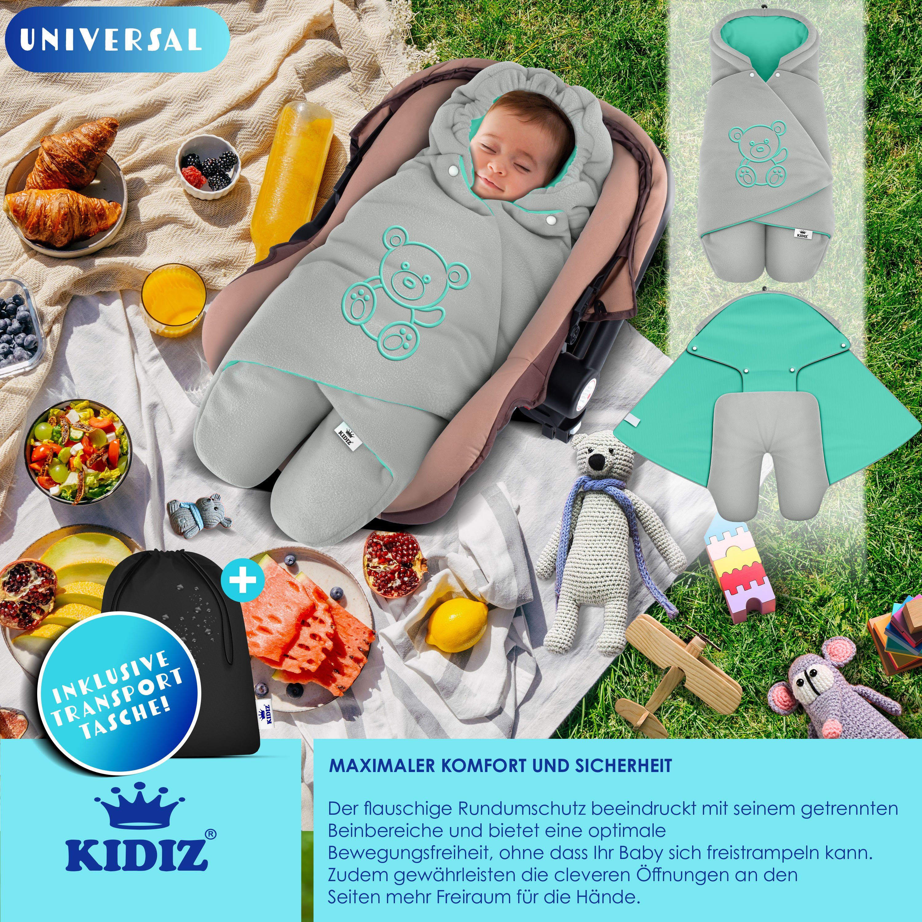KIDIZ Deckenschlafsack, Baby Einschlagdecke mit Tasche für Winter & Herbst Babydecke Fußsack